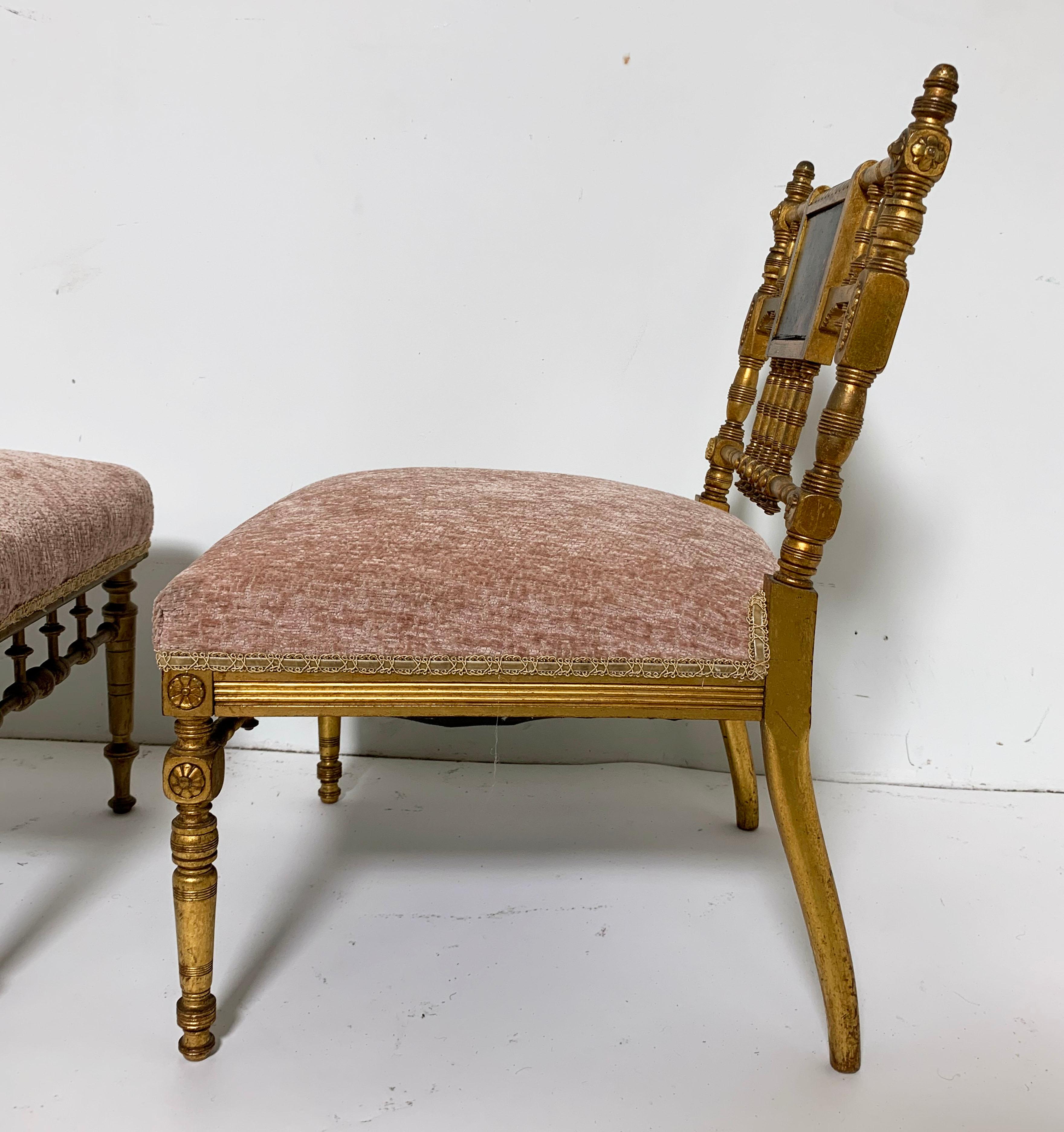 Two American Aesthetic Movement Giltwood Slipper Chairs, circa Late 1800s 5