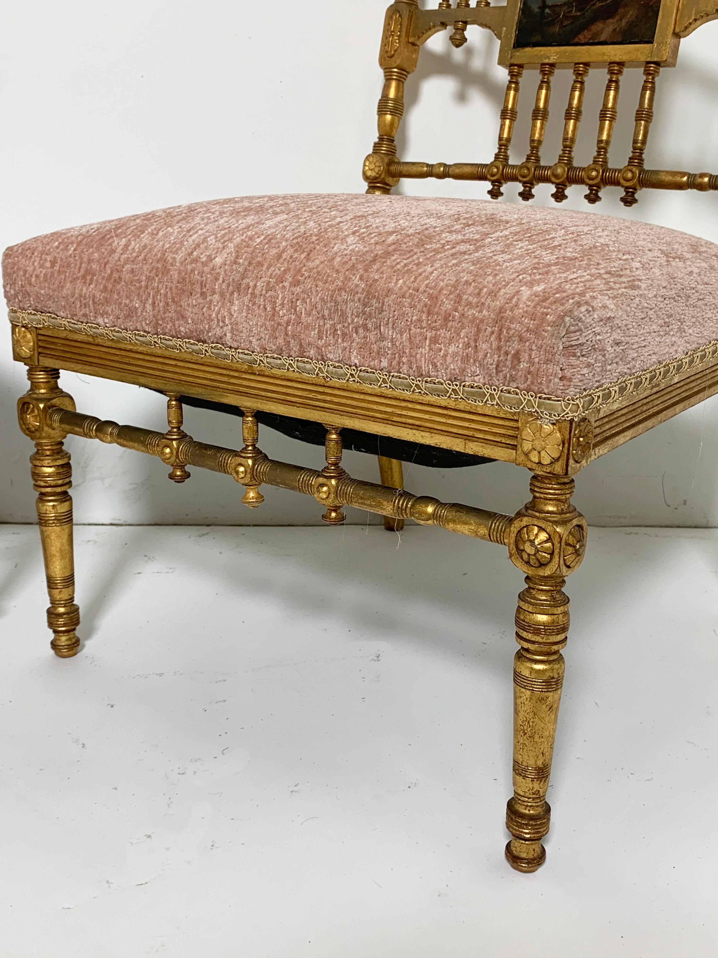 Late 19th Century Two American Aesthetic Movement Giltwood Slipper Chairs, circa Late 1800s