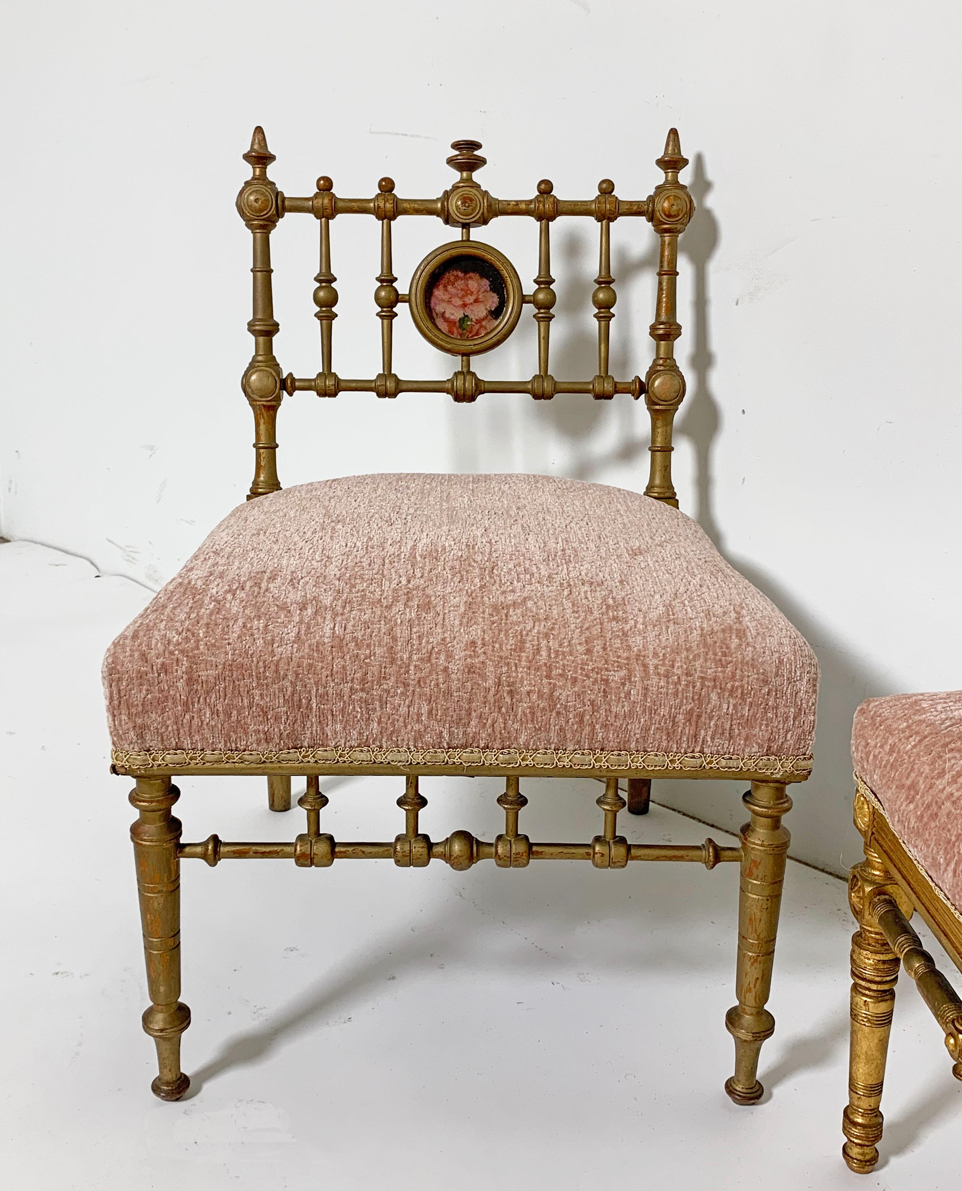 Upholstery Two American Aesthetic Movement Giltwood Slipper Chairs, circa Late 1800s