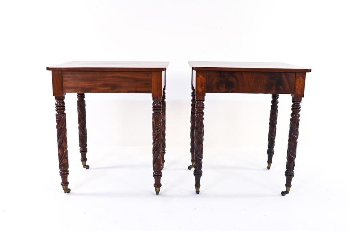 Carved Two American Mahogany Late Federal Style Side or End Tables For Sale