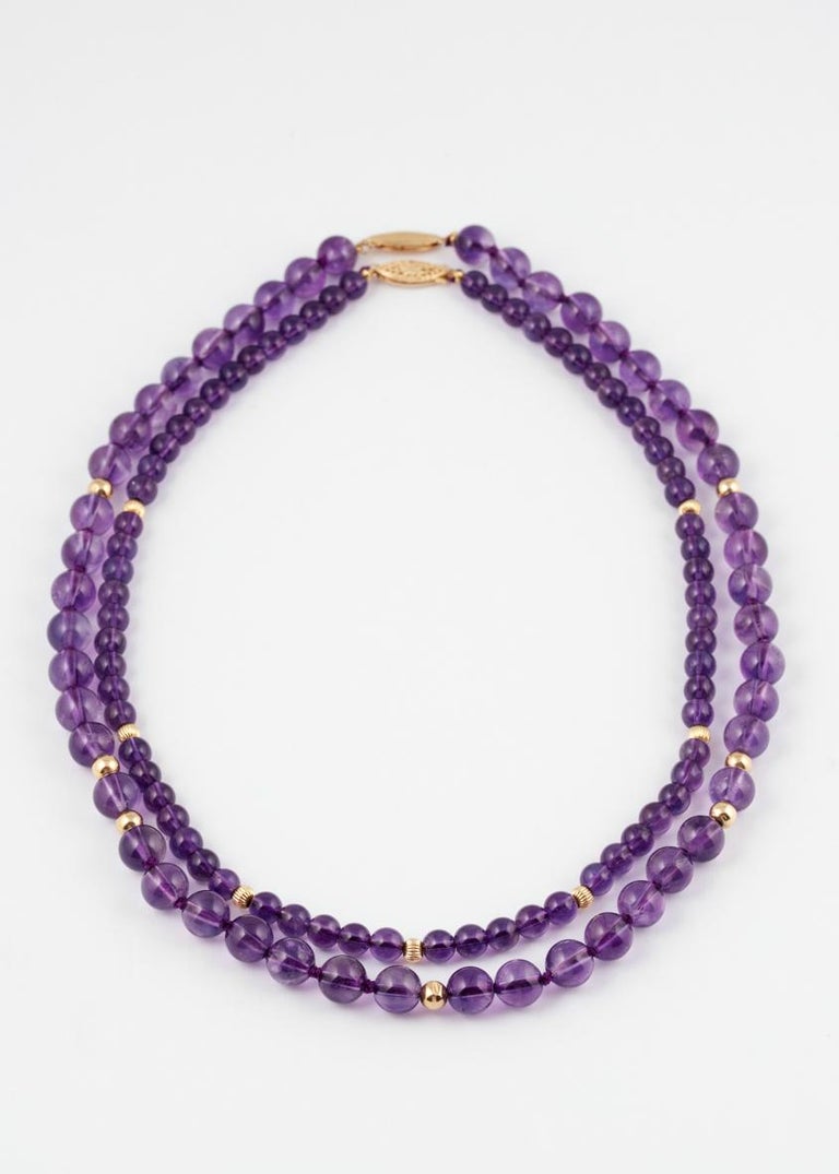 Two Amethyst Gold Beaded Necklaces, 1980s In Good Condition For Sale In St. Catharines, ON
