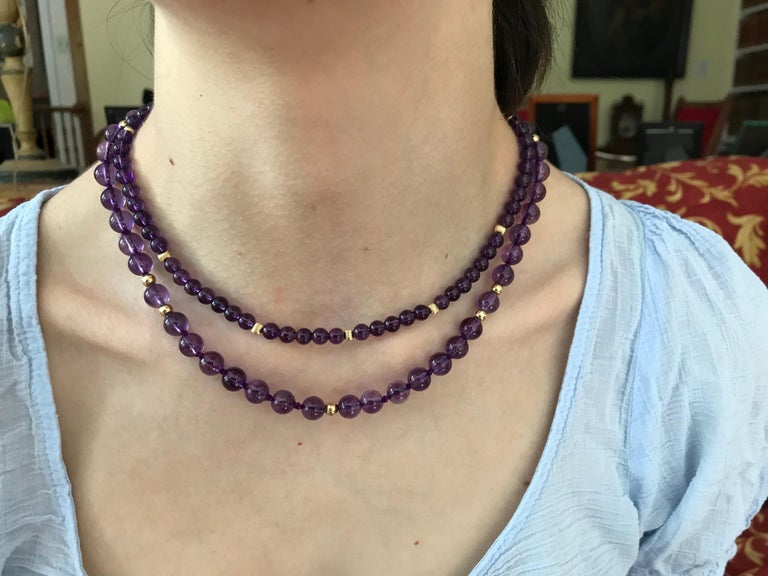 Two Amethyst Gold Beaded Necklaces, 1980s For Sale 4
