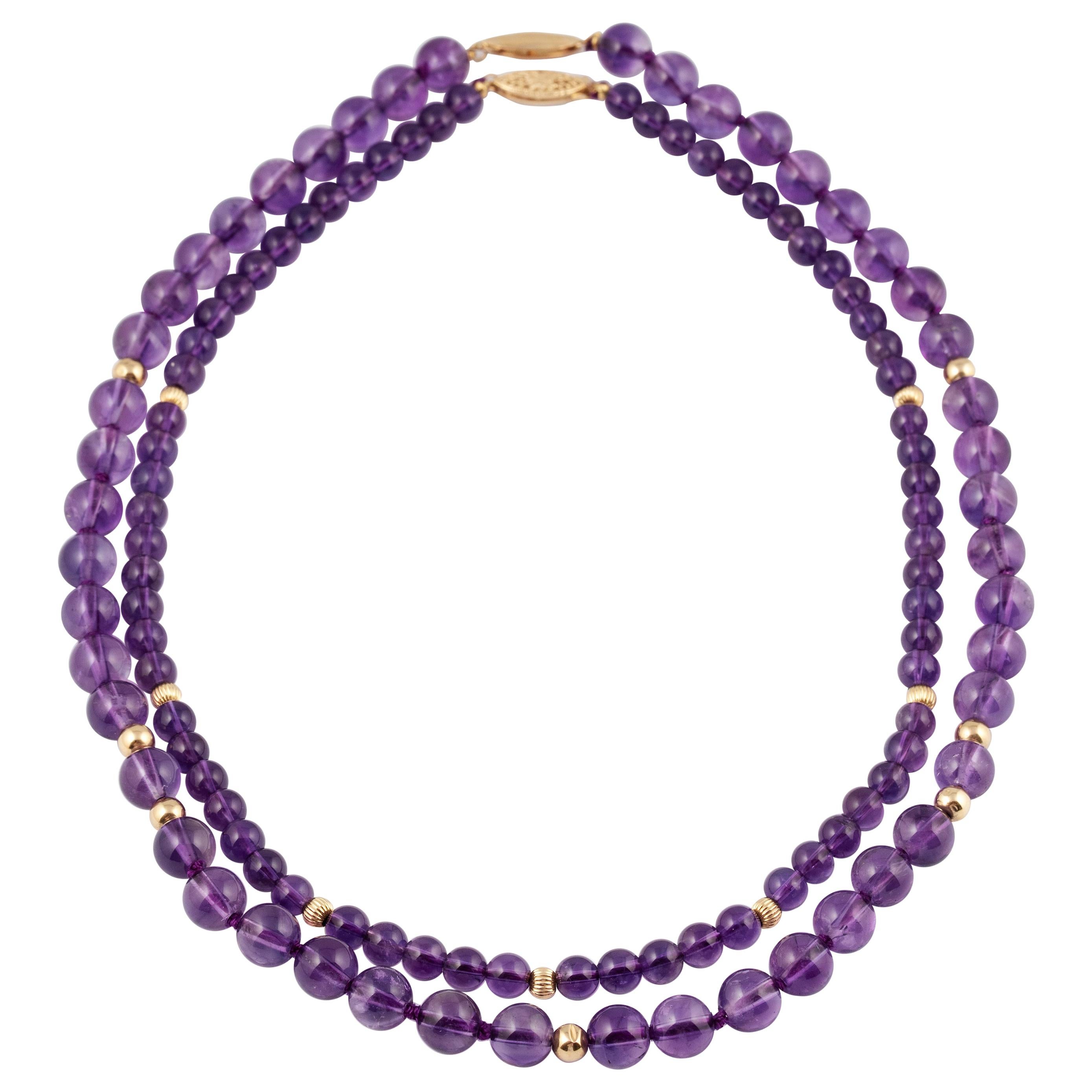 Two Amethyst Gold Beaded Necklaces, 1980s