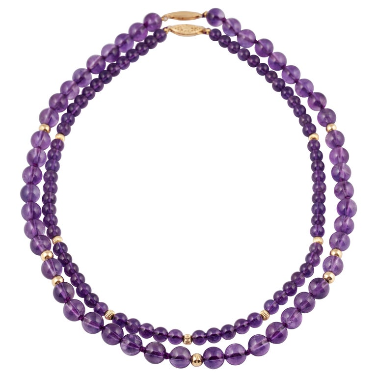 Two Amethyst Gold Beaded Necklaces, 1980s For Sale