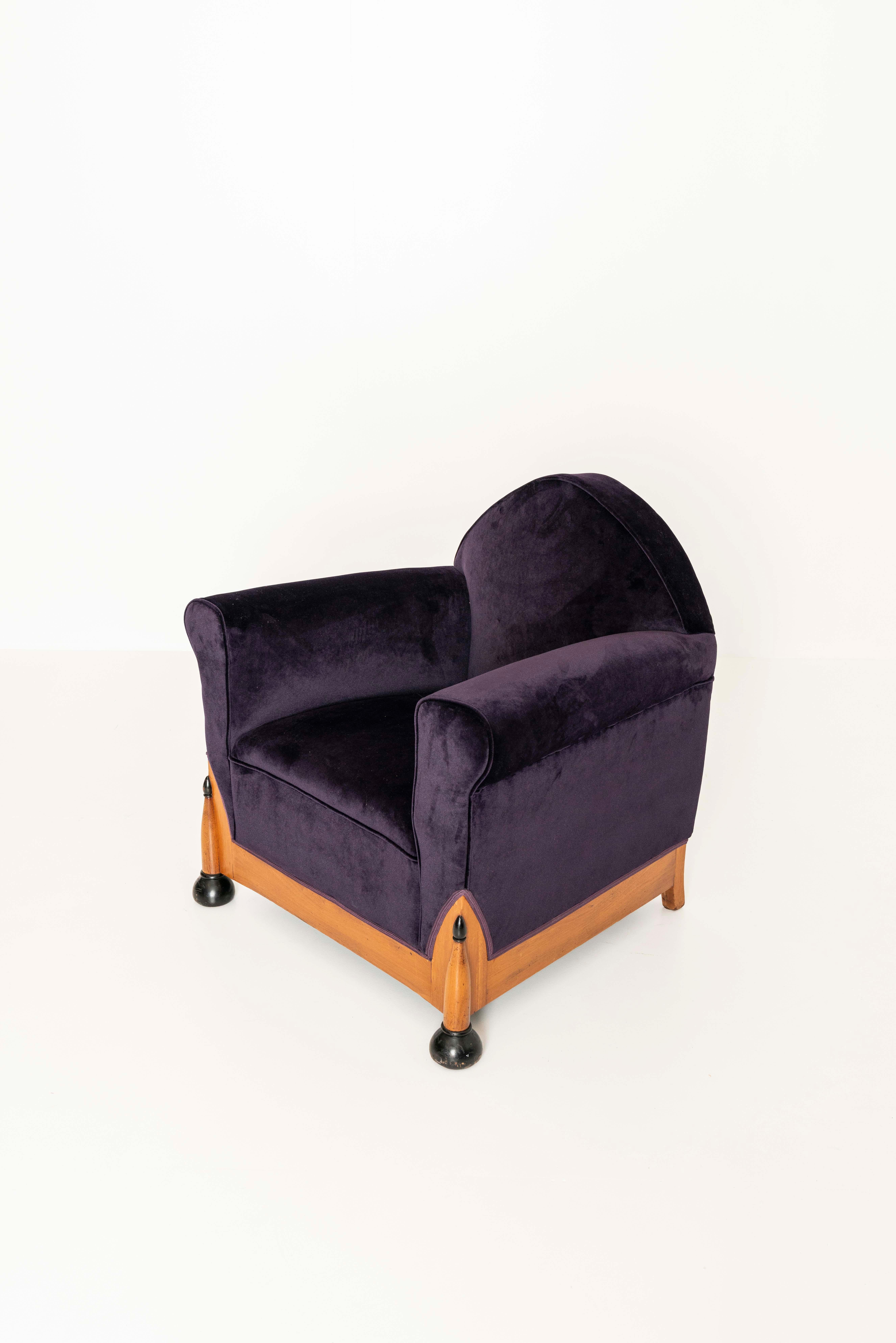 Mid-20th Century Two Amsterdam School Lounge Chairs in Purple Velvet, The Netherlands 1930s