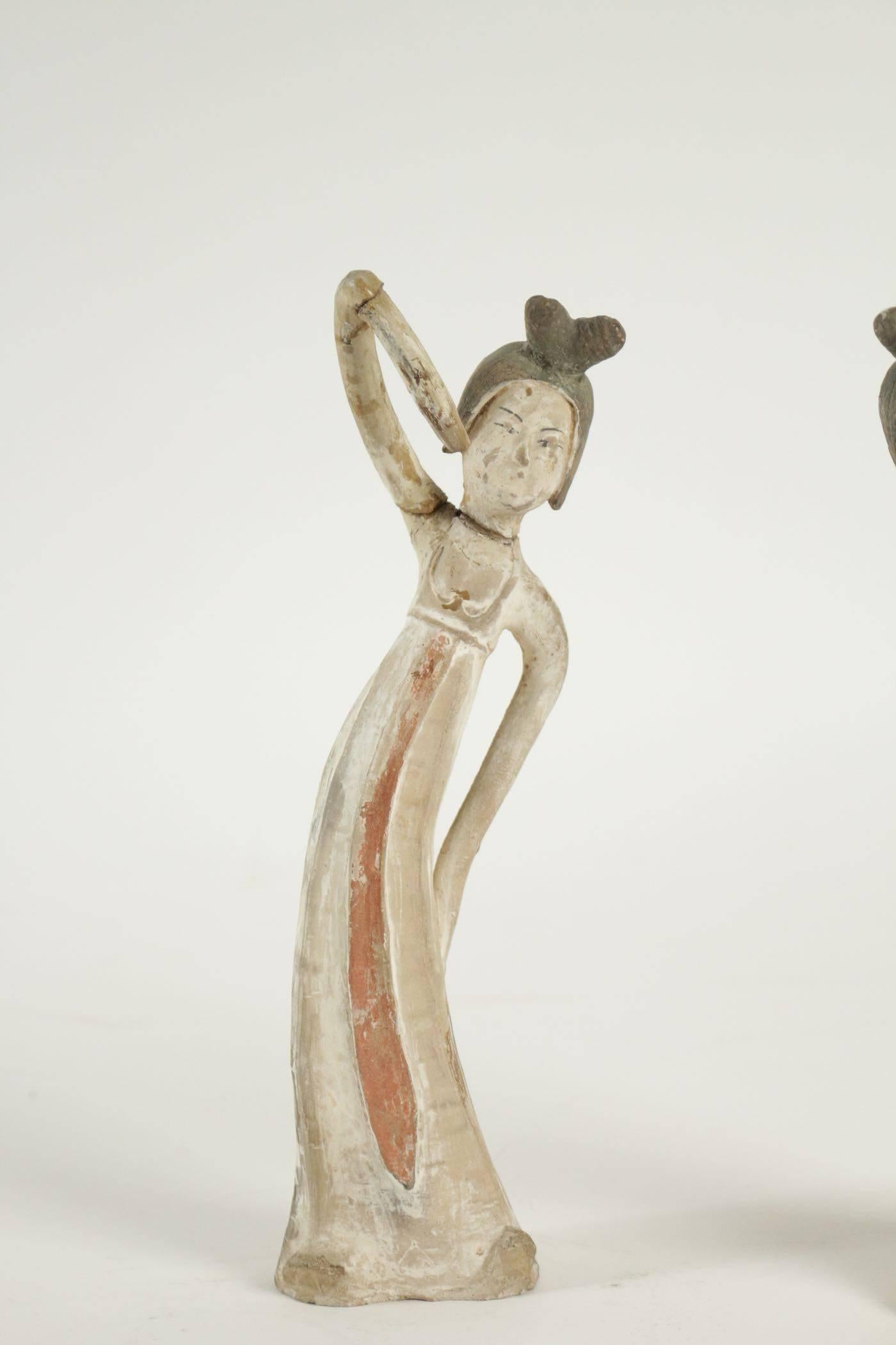 Chinese Export Two Ancient Dancer Figurines in Terracotta, Chinese