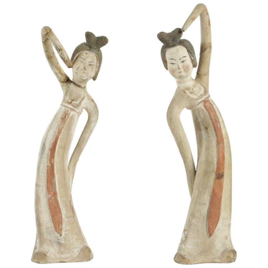 Two Ancient Dancer Figurines in Terracotta, Chinese