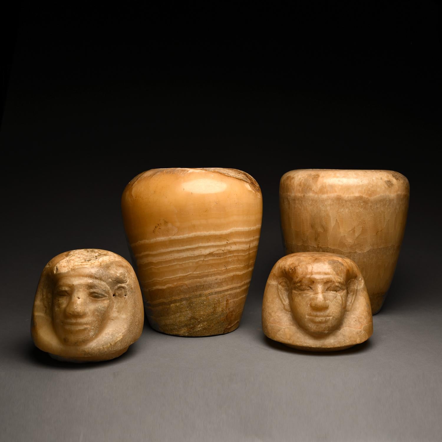 Two Ancient Egyptian Alabaster Canopic Jars For Sale 1