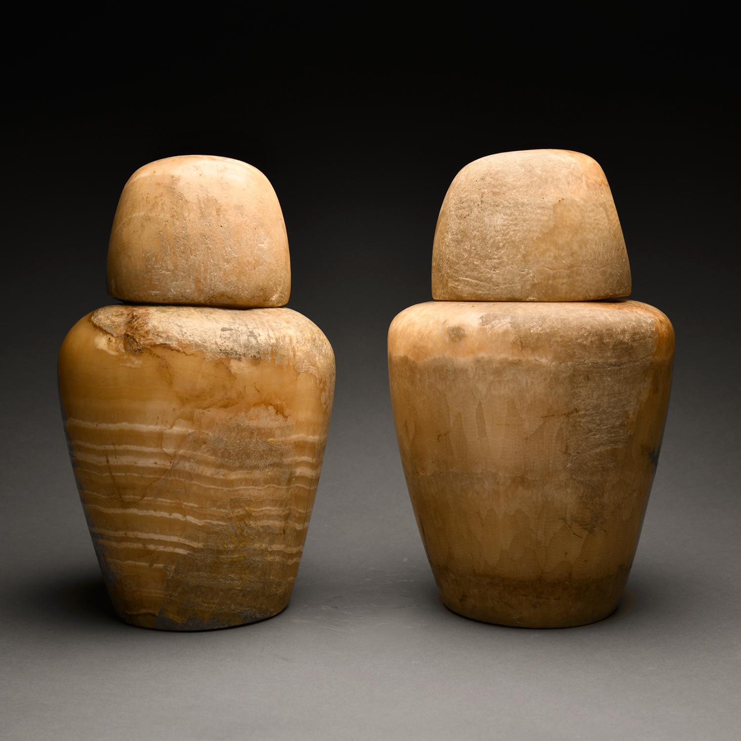 Two Ancient Egyptian Alabaster Canopic Jars For Sale 2