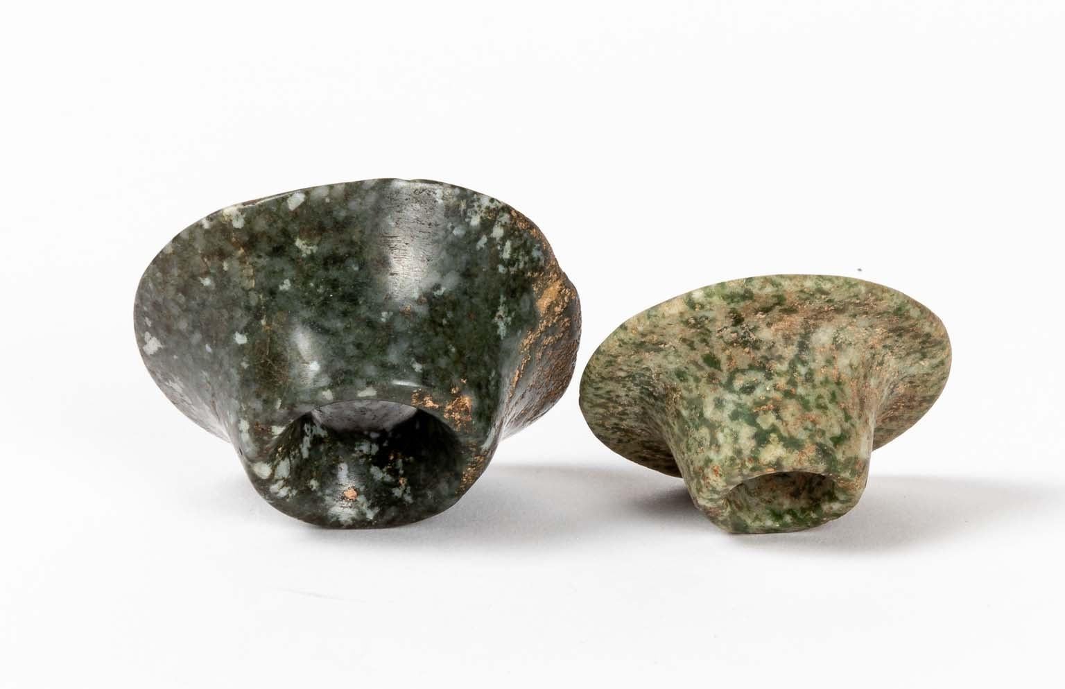 Two Ancient Mayan Jade Ear Plugs Fifth to Seventh Century AD In Good Condition For Sale In Stamford, CT
