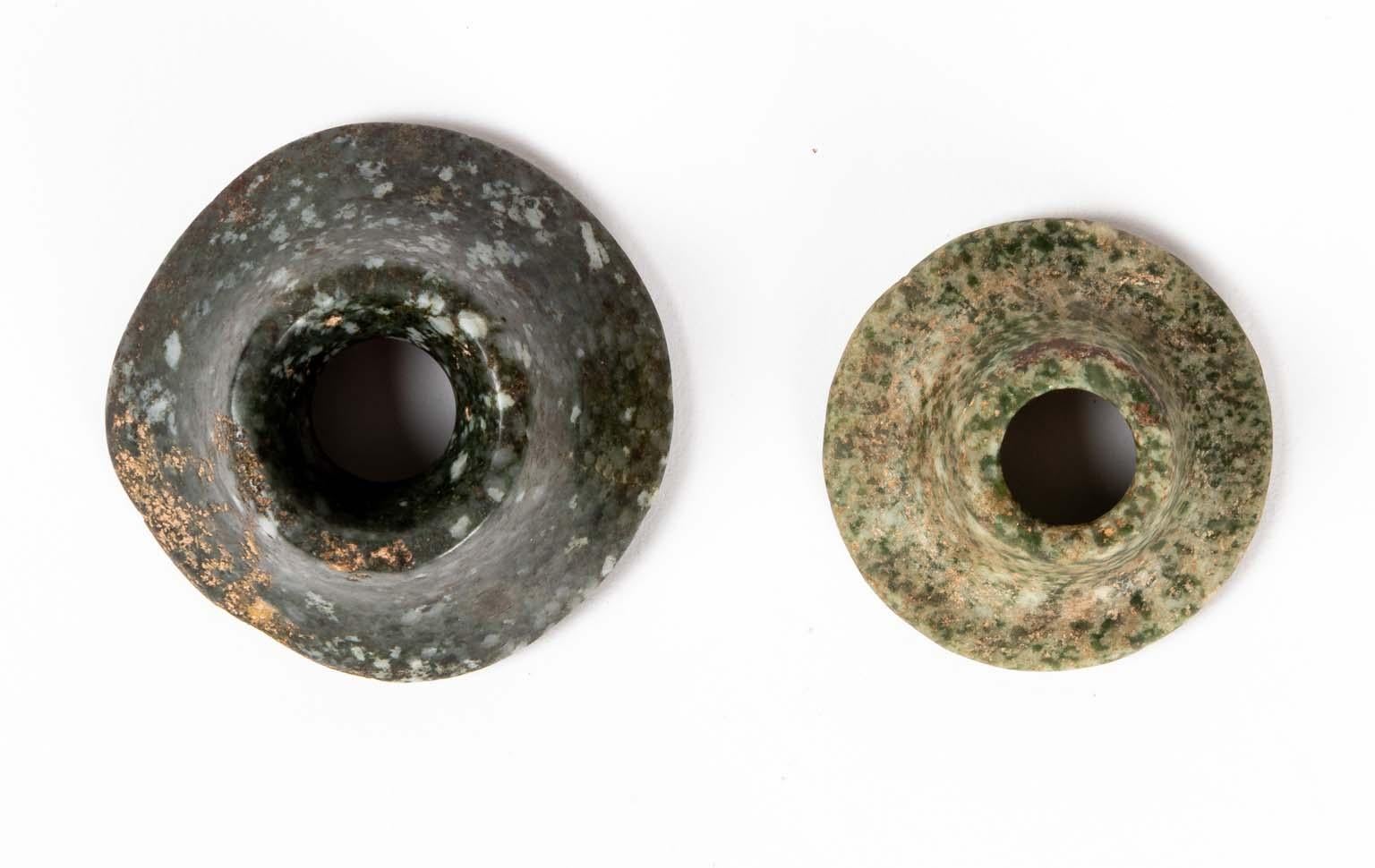 Two Ancient Mayan Jade Ear Plugs Fifth to Seventh Century AD For Sale 1
