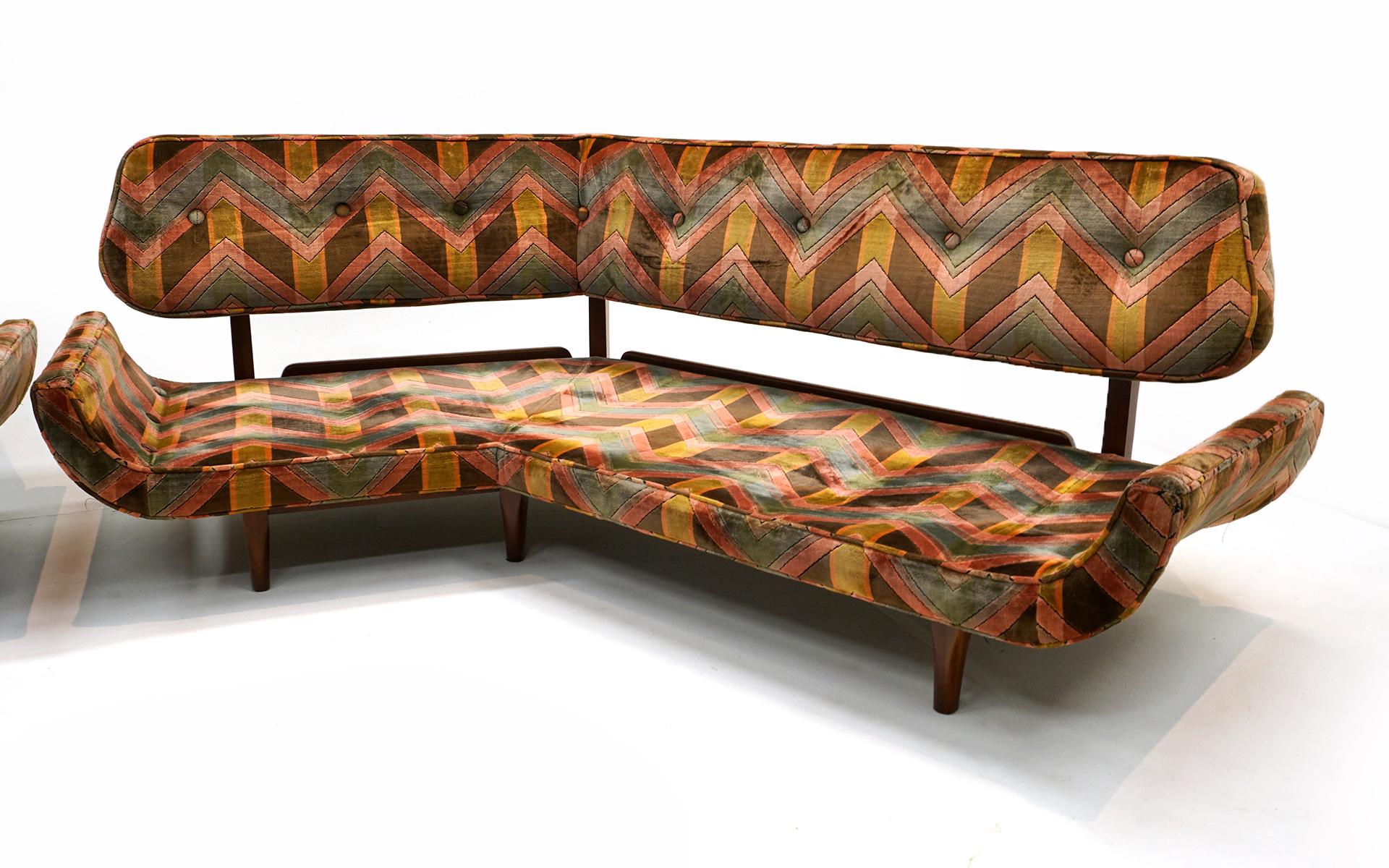 Mid-20th Century Two Angled Sofas. Custom Made by Dux, 1960s. Priced for Redo.  Buy One or Two.