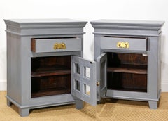 Two Anglo-Indian British Colonial Style Painted Hardwood Bedside Cabinets, 1950s