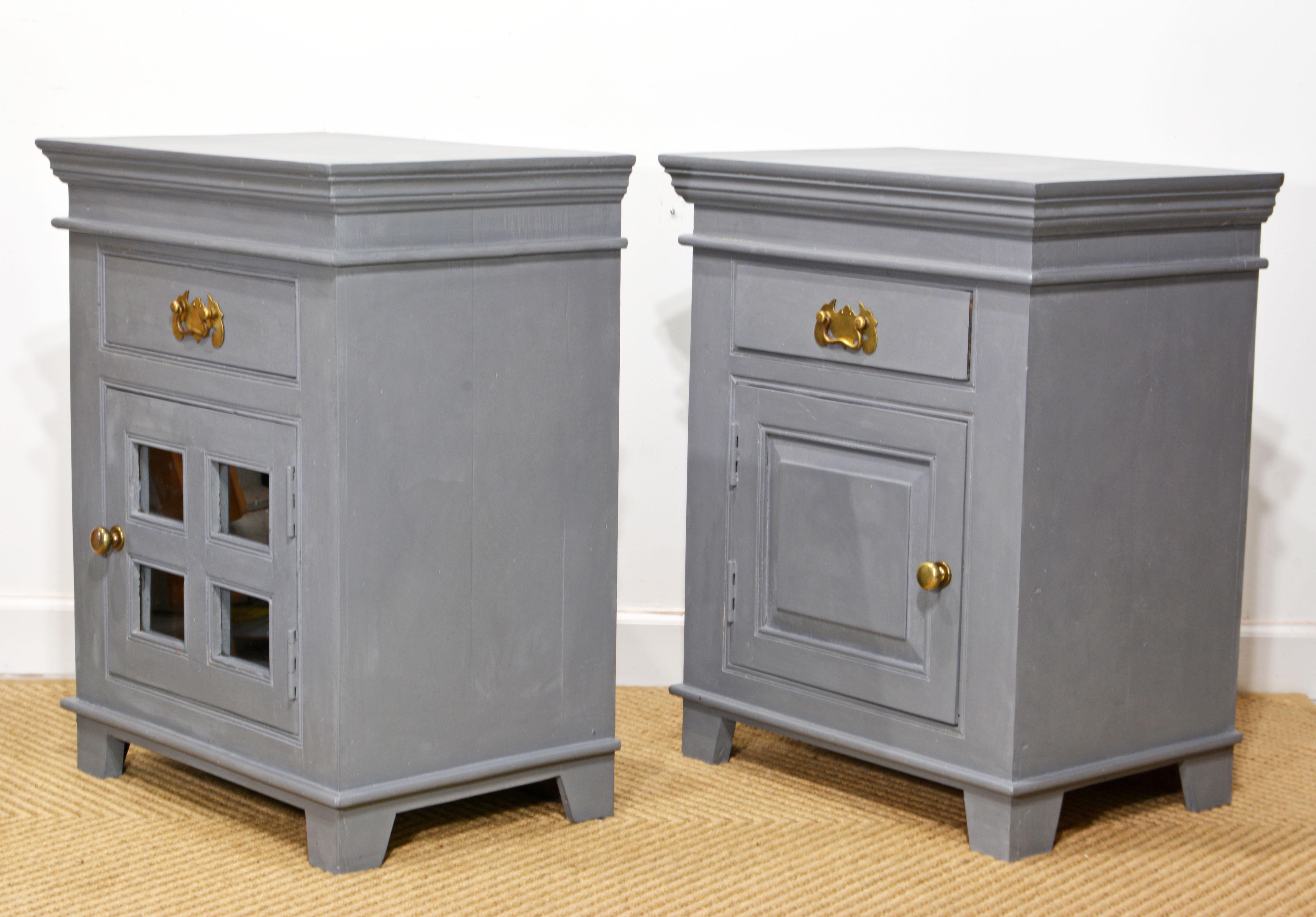 19th Century Two Anglo-Indian British Colonial Style Painted Hardwood Bedside Cabinets, 1950s For Sale