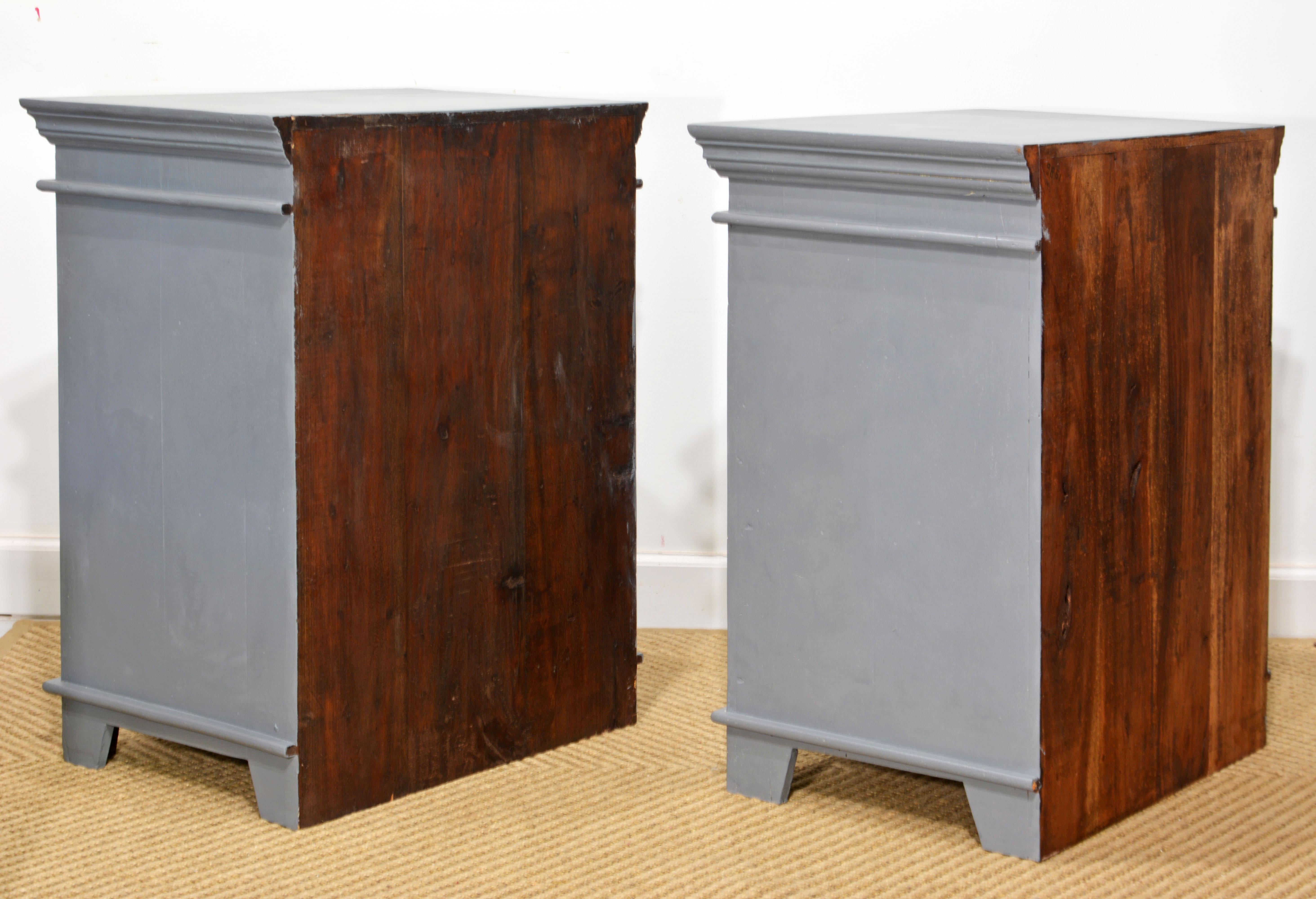 Brass Two Anglo-Indian British Colonial Style Painted Hardwood Bedside Cabinets, 1950s For Sale