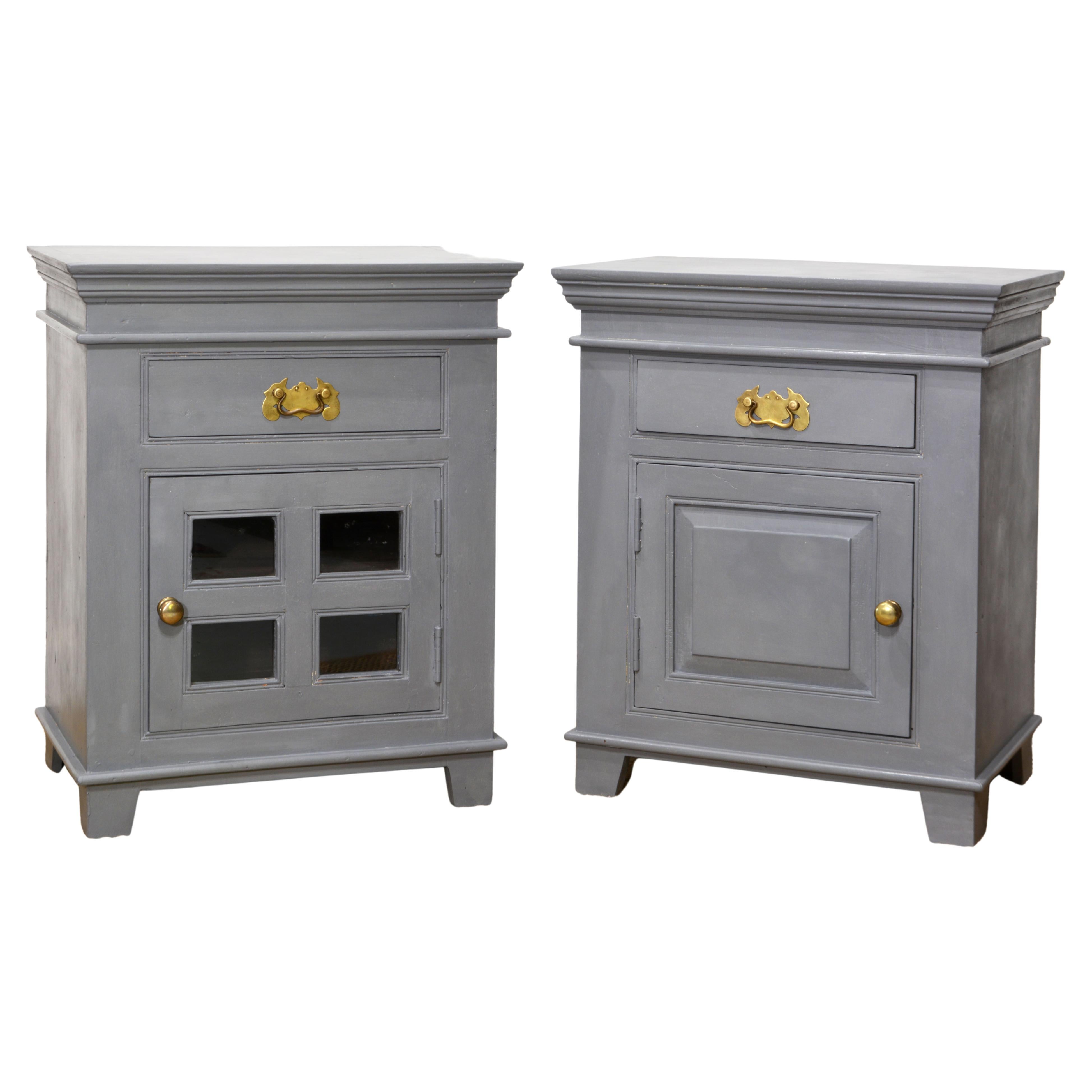 Two Anglo-Indian British Colonial Style Painted Hardwood Bedside Cabinets, 1950s For Sale