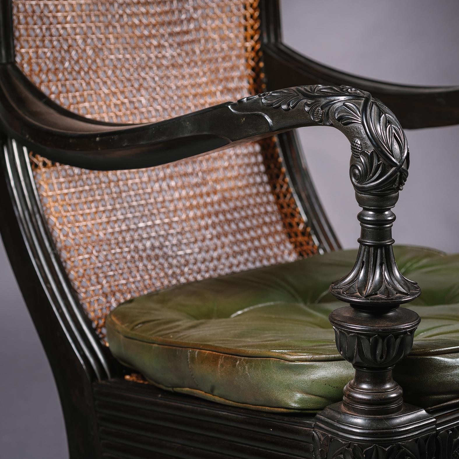 Two Anglo-Indian Carved Ebony Easy Armchairs For Sale 2