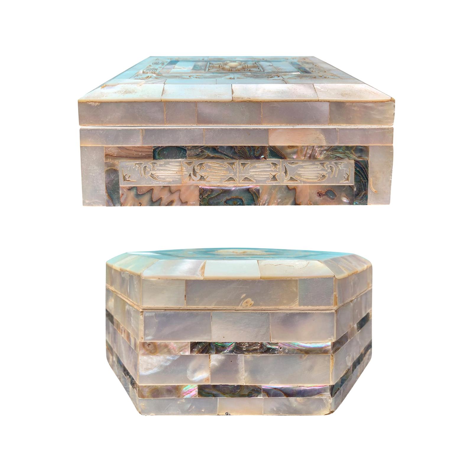 Two Anglo-Indian Visakhapatnam Mother of Pearl Inlaid Boxes, circa 1920s-1930s