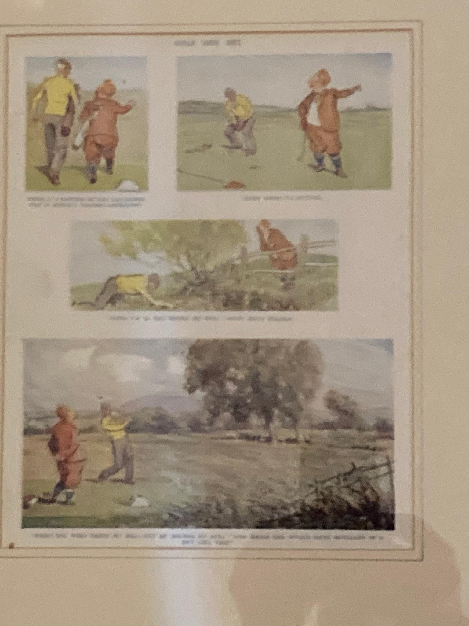 British Two animated, cartoon character golfing prints For Sale