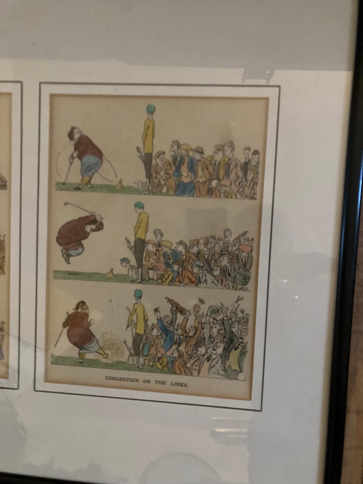 Early 20th Century Two animated, cartoon character golfing prints For Sale