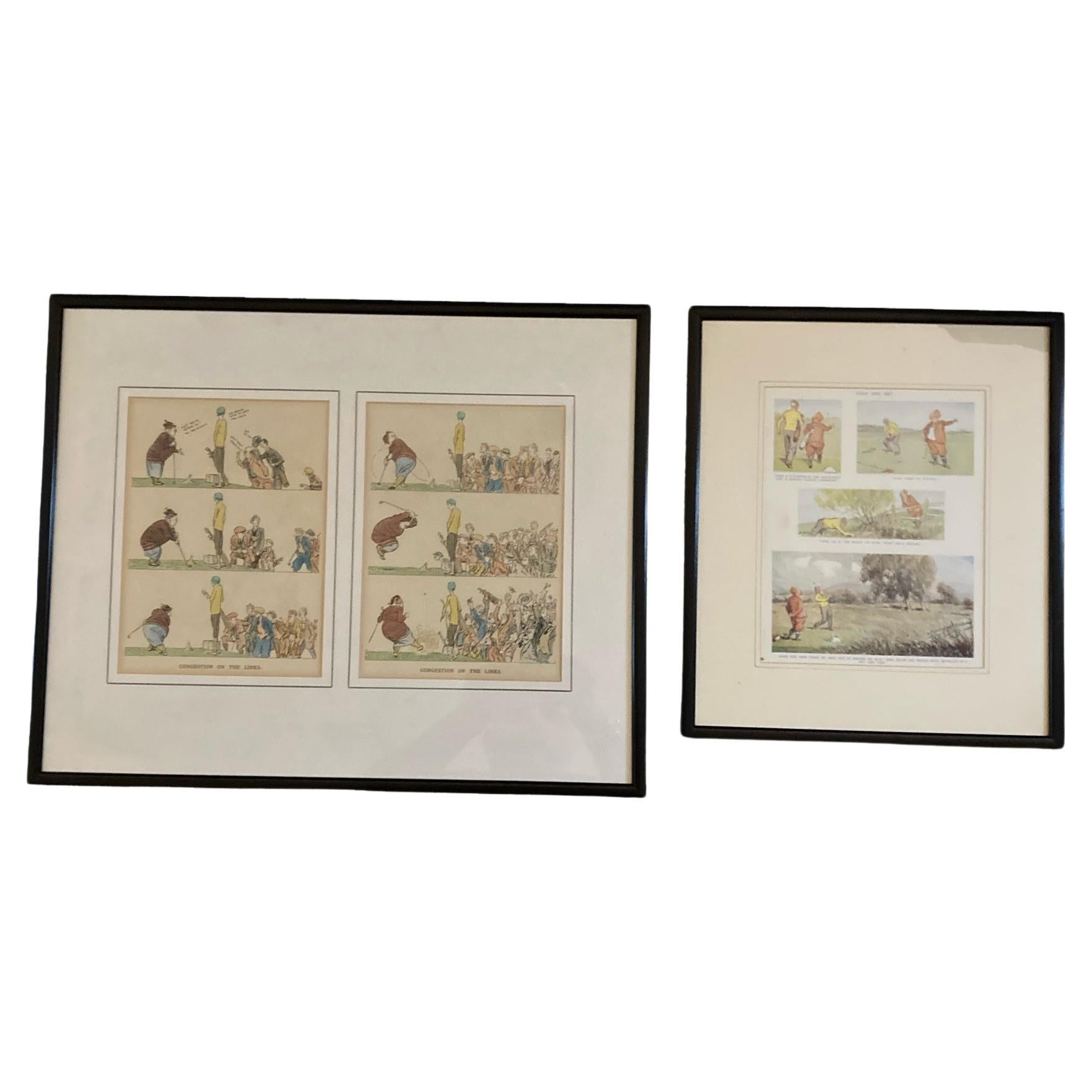 Two animated, cartoon character golfing prints For Sale