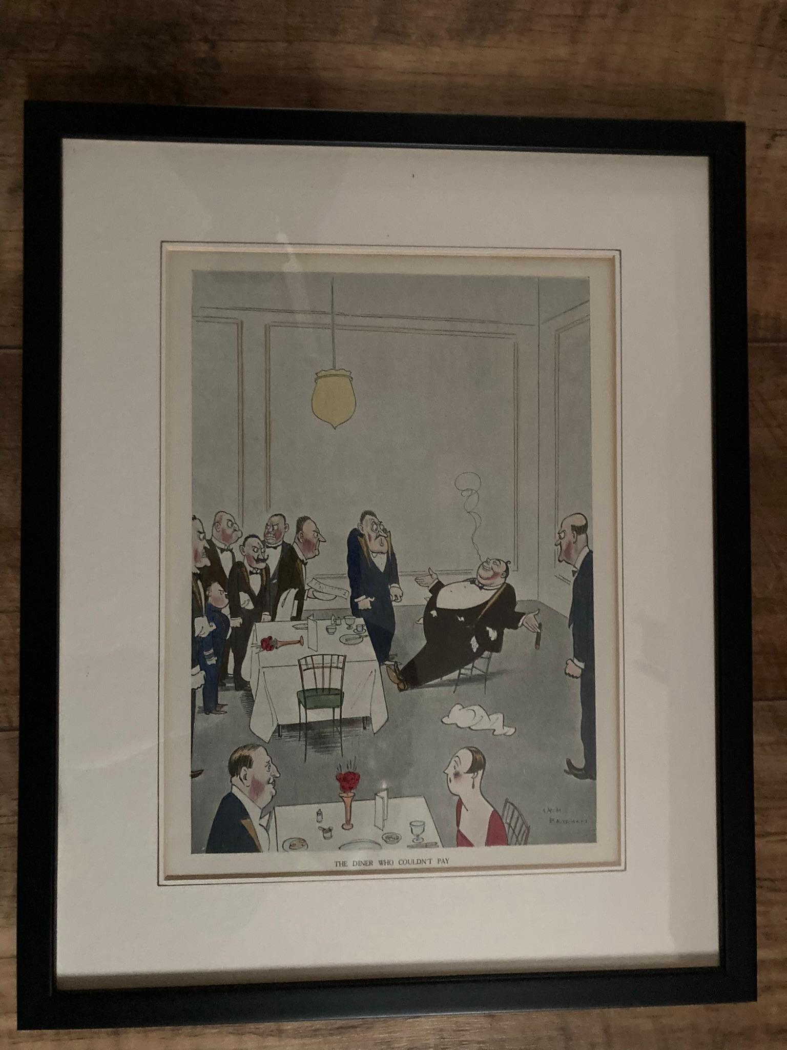 Two Animated Prints Hotel Restaurant Scene In Good Condition For Sale In Bishop's Stortford, GB