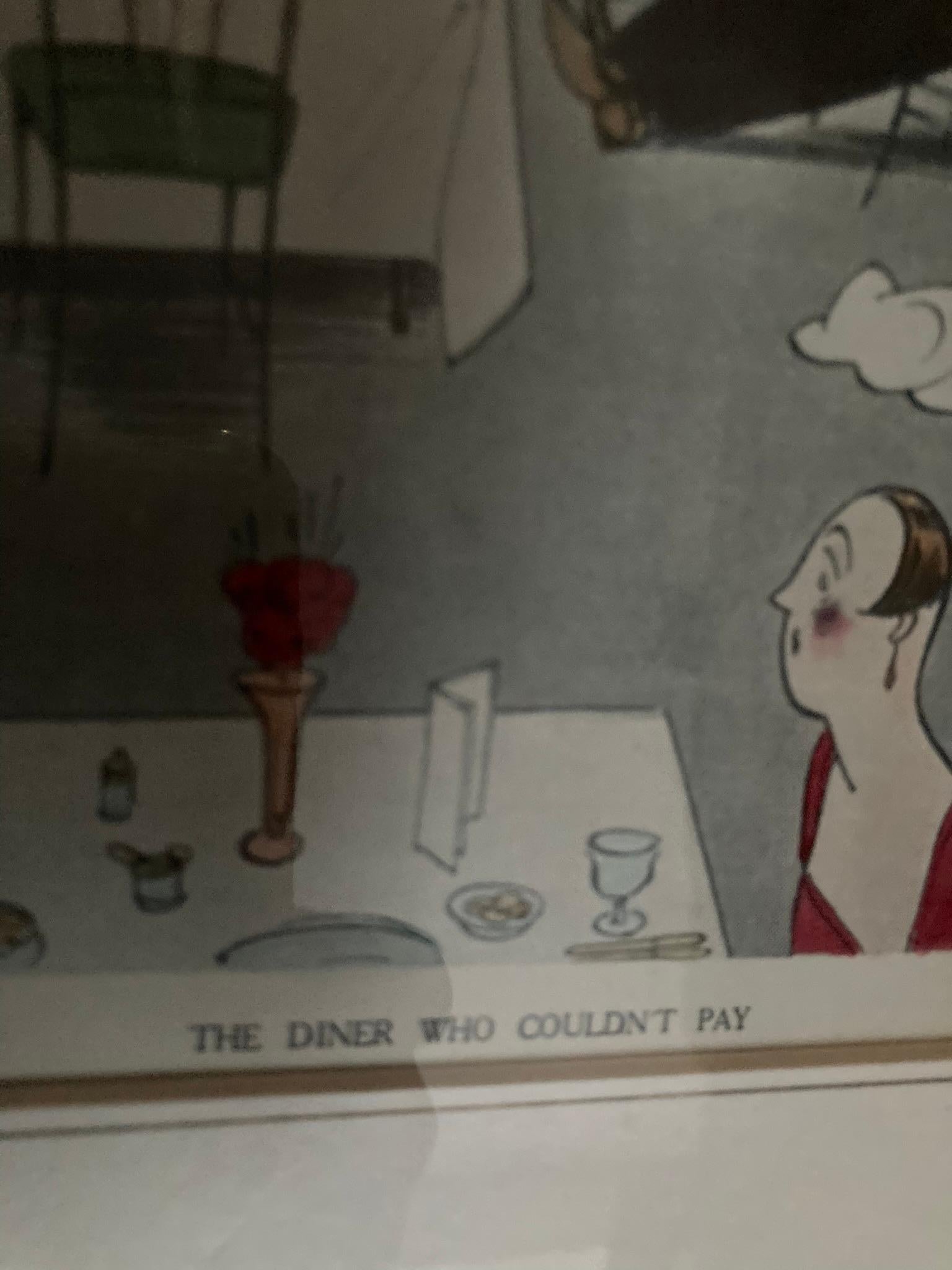20th Century Two Animated Prints Hotel Restaurant Scene For Sale