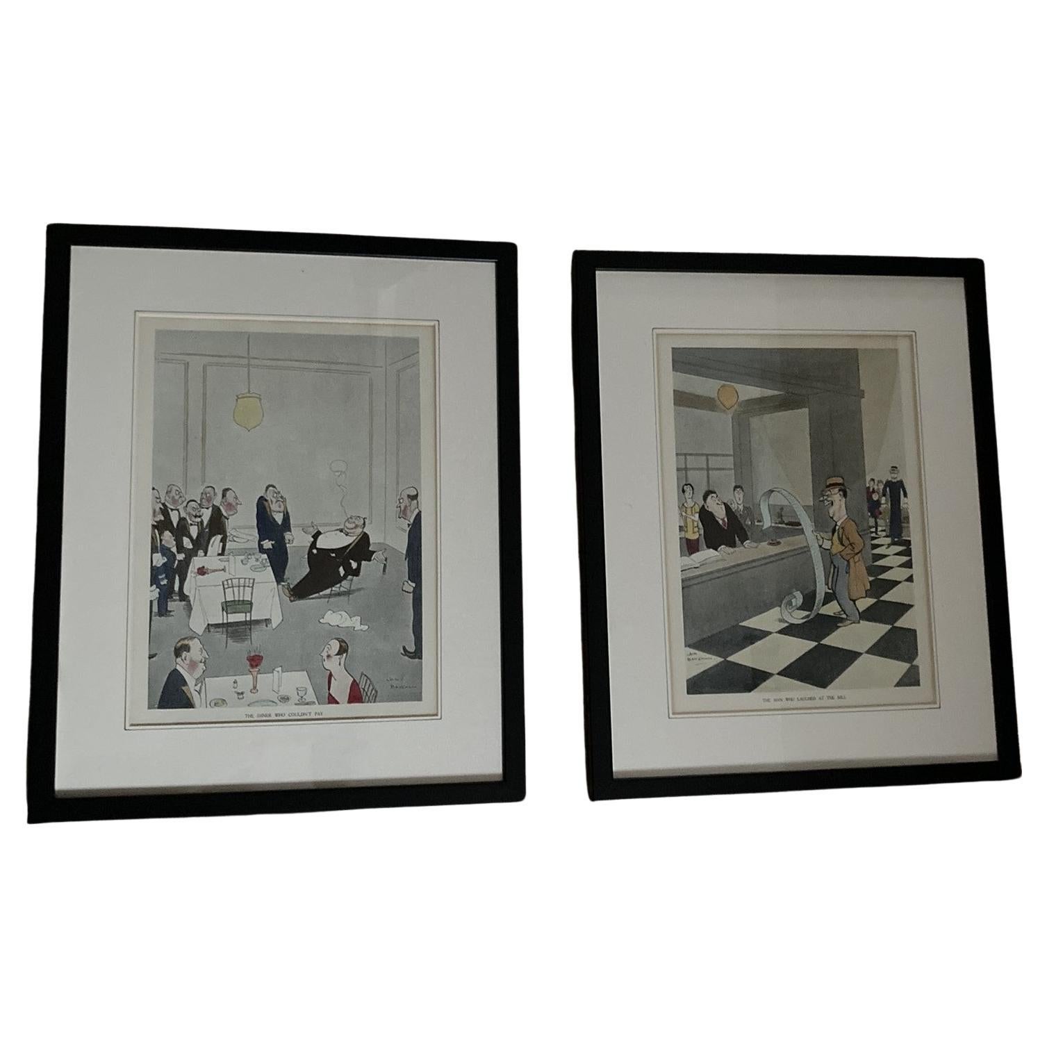Two Animated Prints Hotel Restaurant Scene For Sale