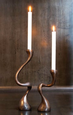 Two Anna Mae Candlesticks / Candleholders Bronze, USA Jordan Mozer, circa 2003