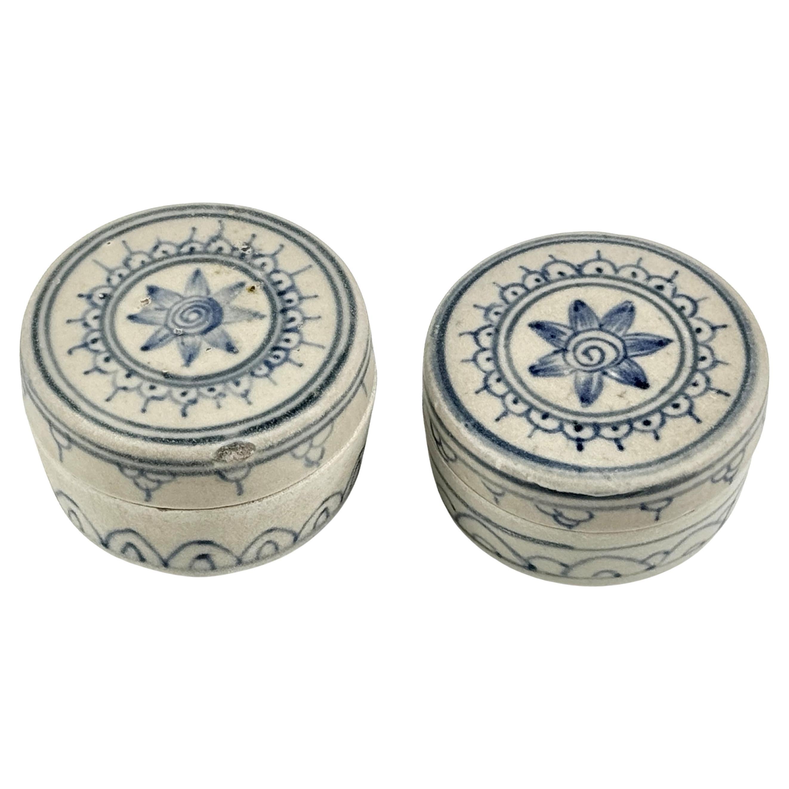 Two Annamese Miniature Covered Boxes with Flower, 15th century, Le Dynasty