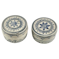 Antique Two Annamese Miniature Covered Boxes with Flower, 15th century, Le Dynasty
