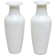 Two Antique 19th Century French White Opaline Glass Vases