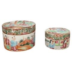 Two antique 19th century quality Chinese canton circular boxes