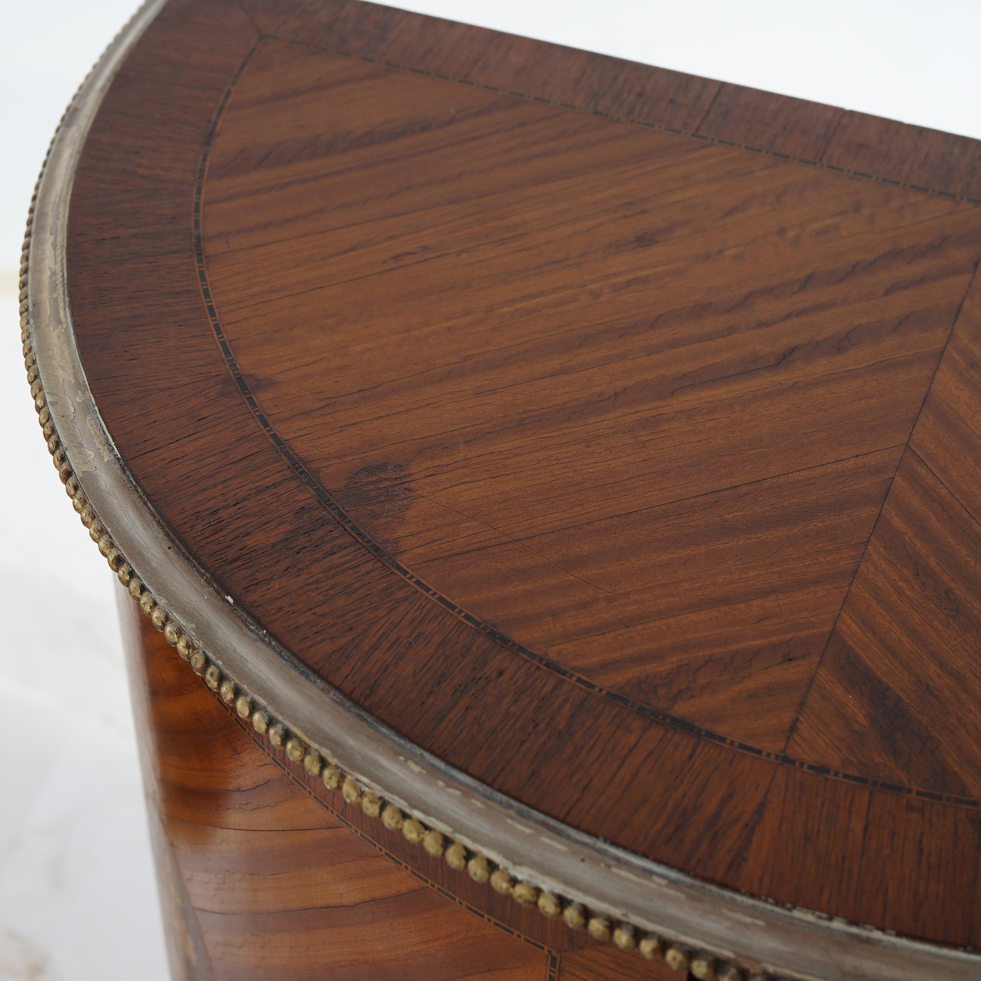 Two Antique Antique French Satinwood Inlaid Marquetry Demilune Side Tables C1920 5