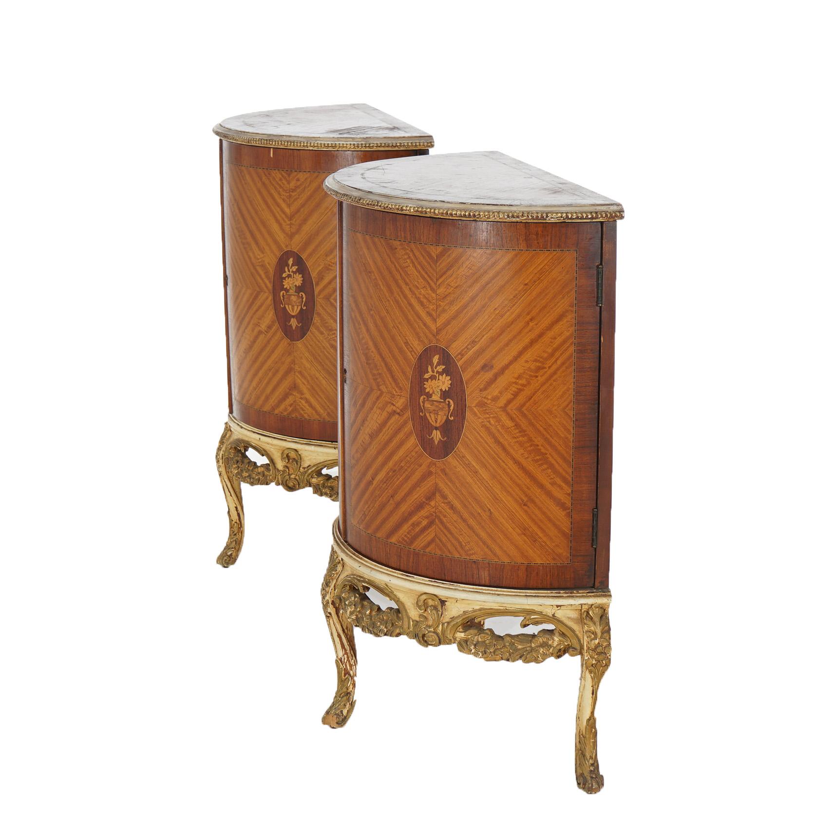 Two Antique Antique French Satinwood Inlaid Marquetry Demilune Side Tables C1920 7