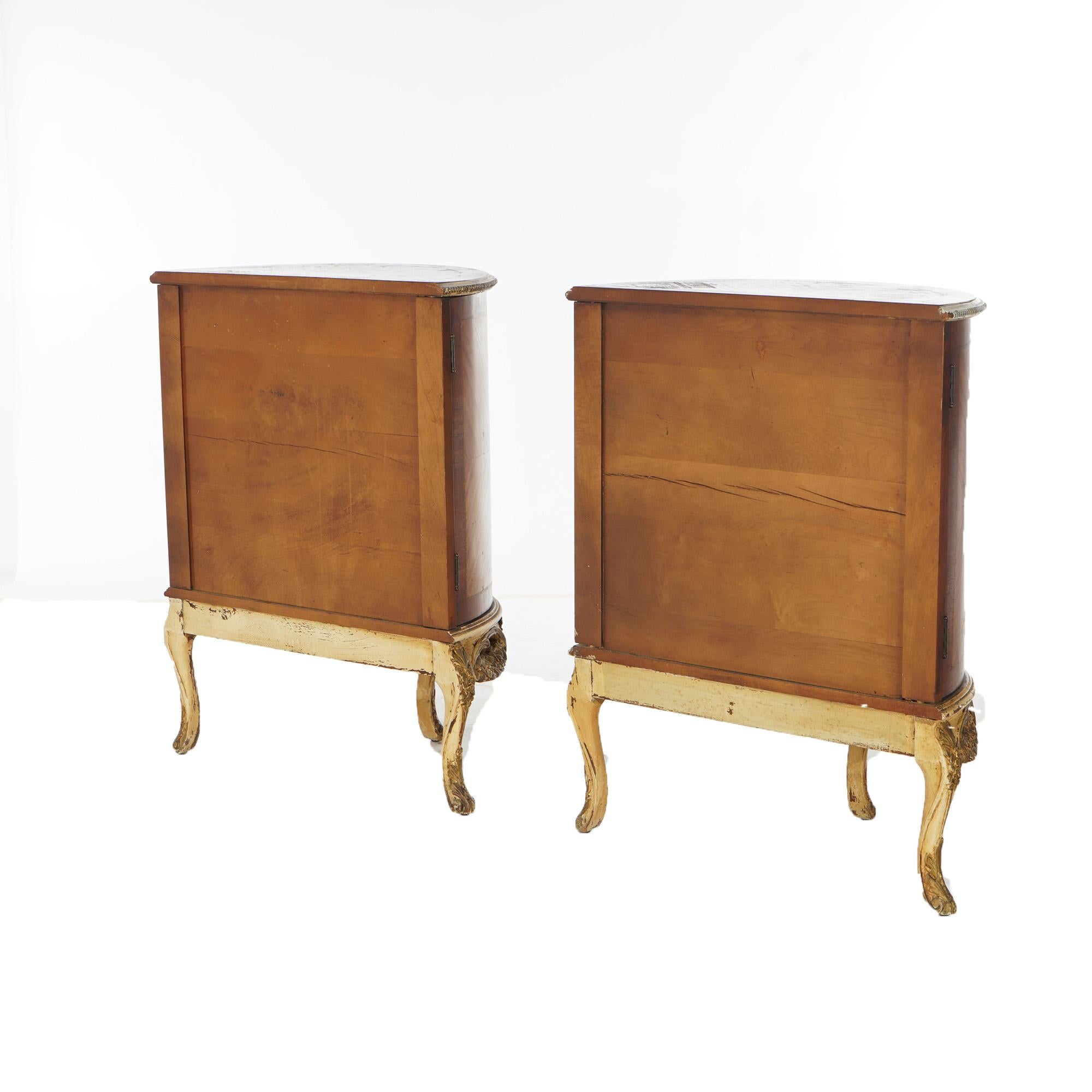 Two Antique Antique French Satinwood Inlaid Marquetry Demilune Side Tables C1920 10