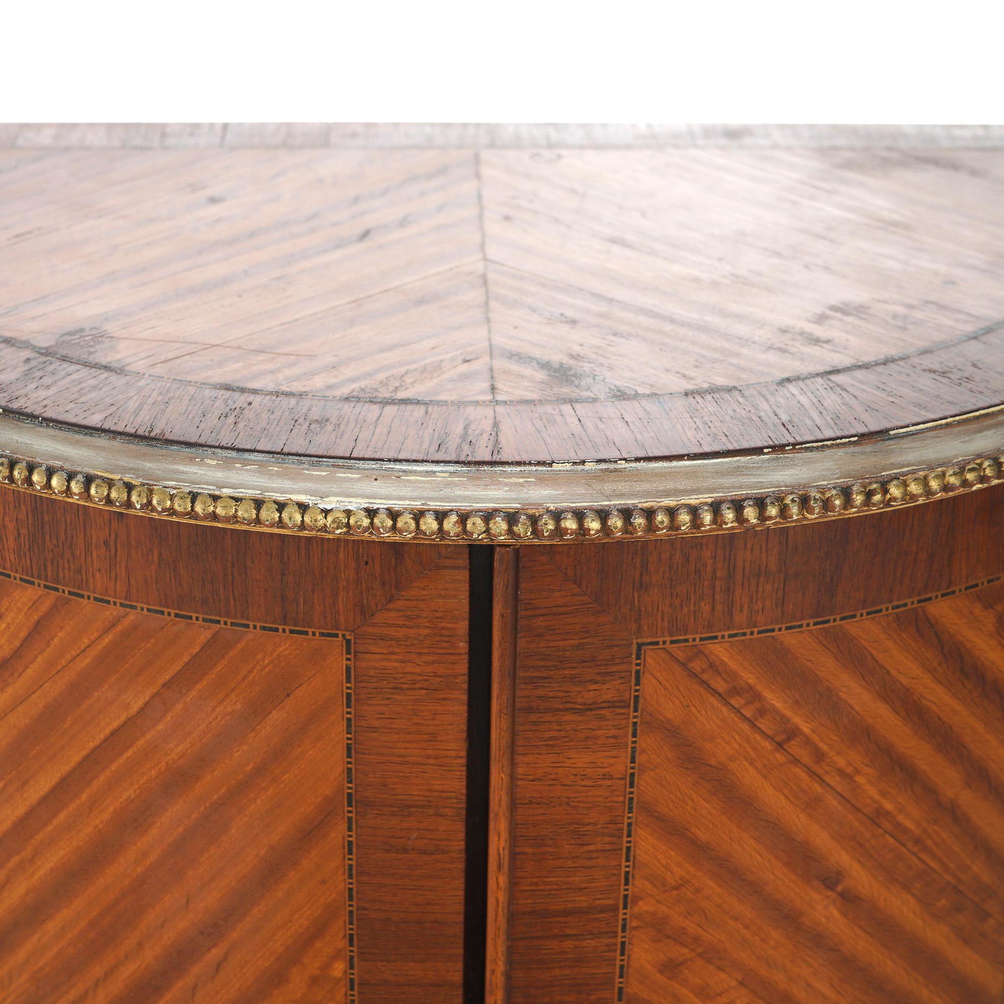 20th Century Two Antique Antique French Satinwood Inlaid Marquetry Demilune Side Tables C1920 For Sale