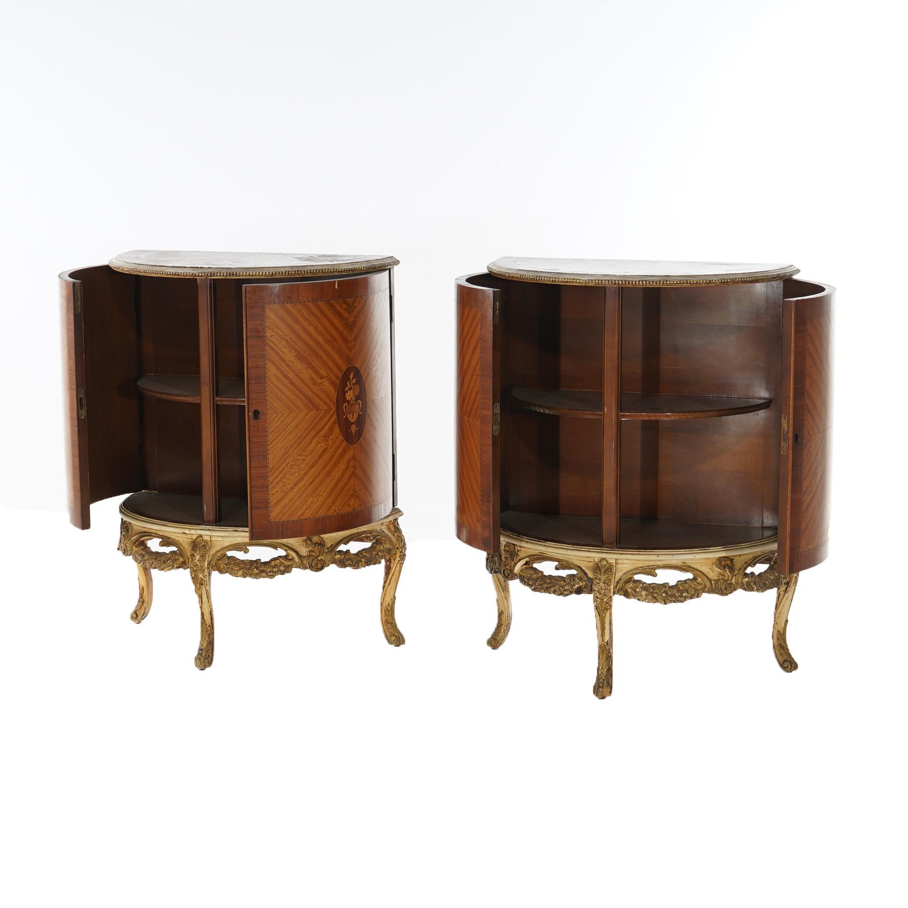 Two Antique Antique French Satinwood Inlaid Marquetry Demilune Side Tables C1920 For Sale 2