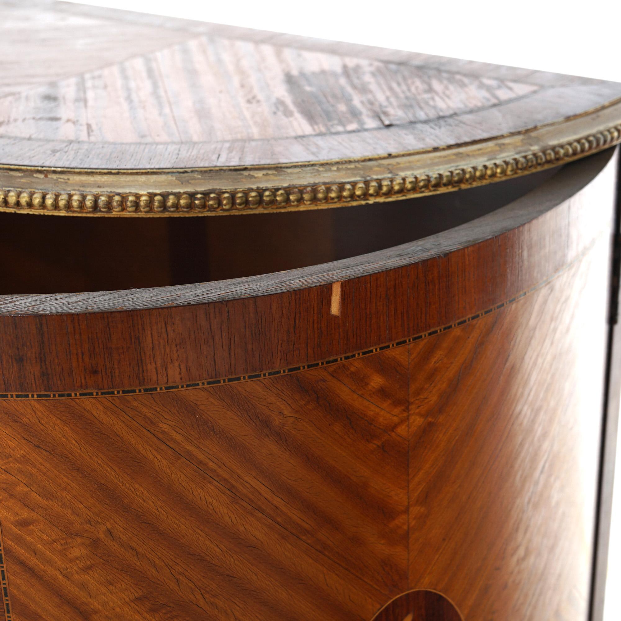 Two Antique Antique French Satinwood Inlaid Marquetry Demilune Side Tables C1920 4