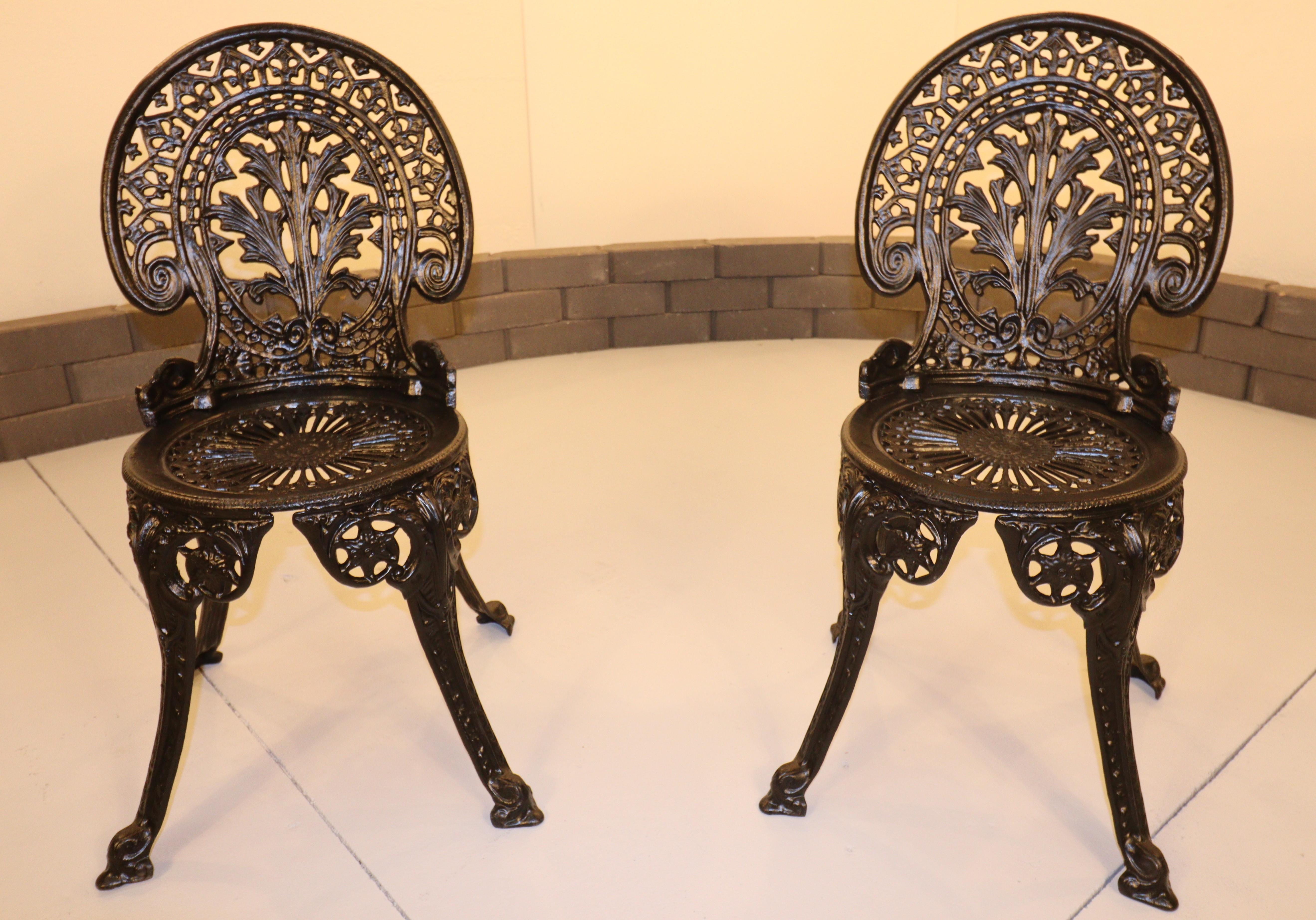 American Two Antique Baroque Cast Iron Garden Chairs For Sale