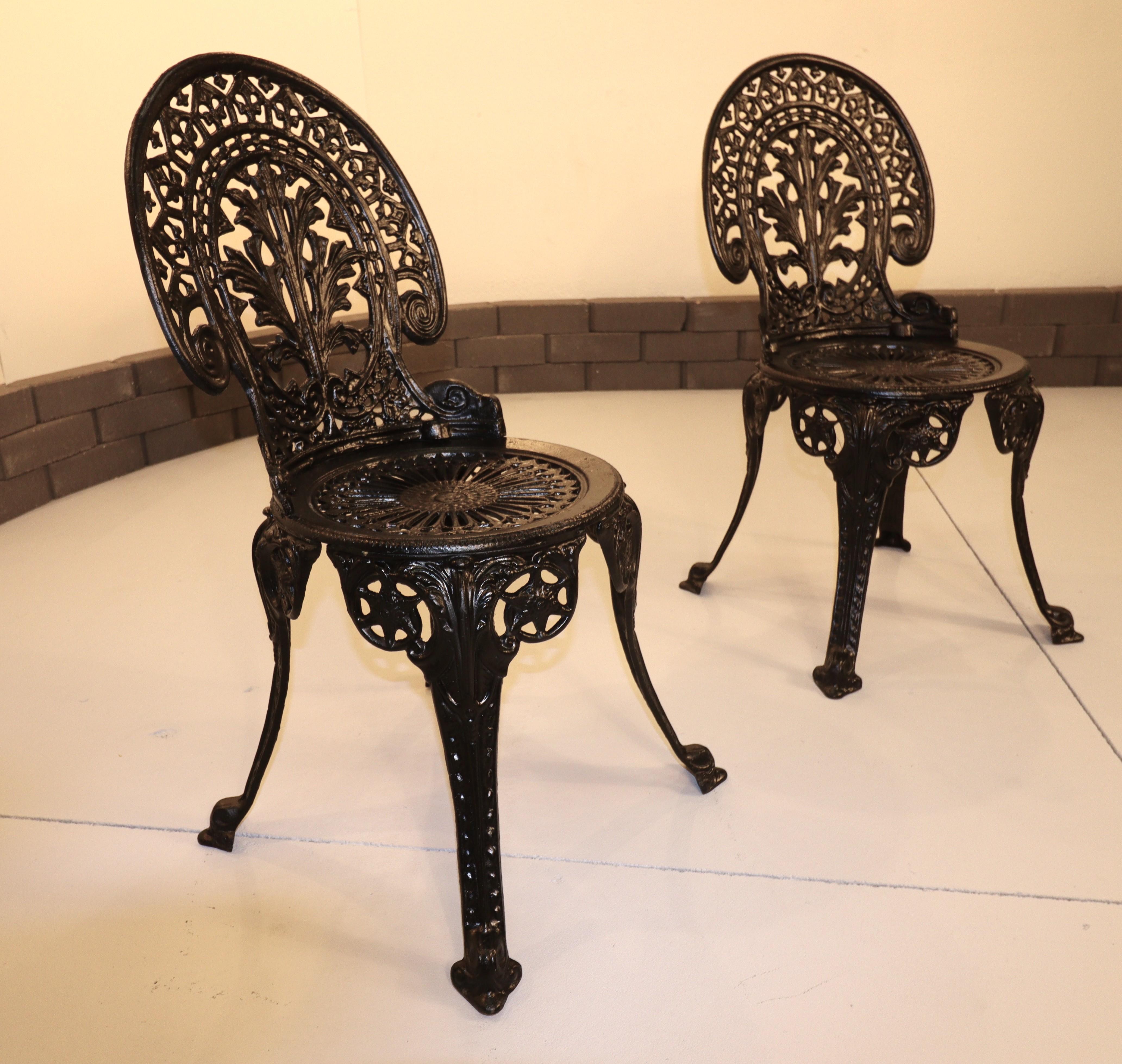 Two Antique Baroque Cast Iron Garden Chairs In Good Condition For Sale In Omaha, NE