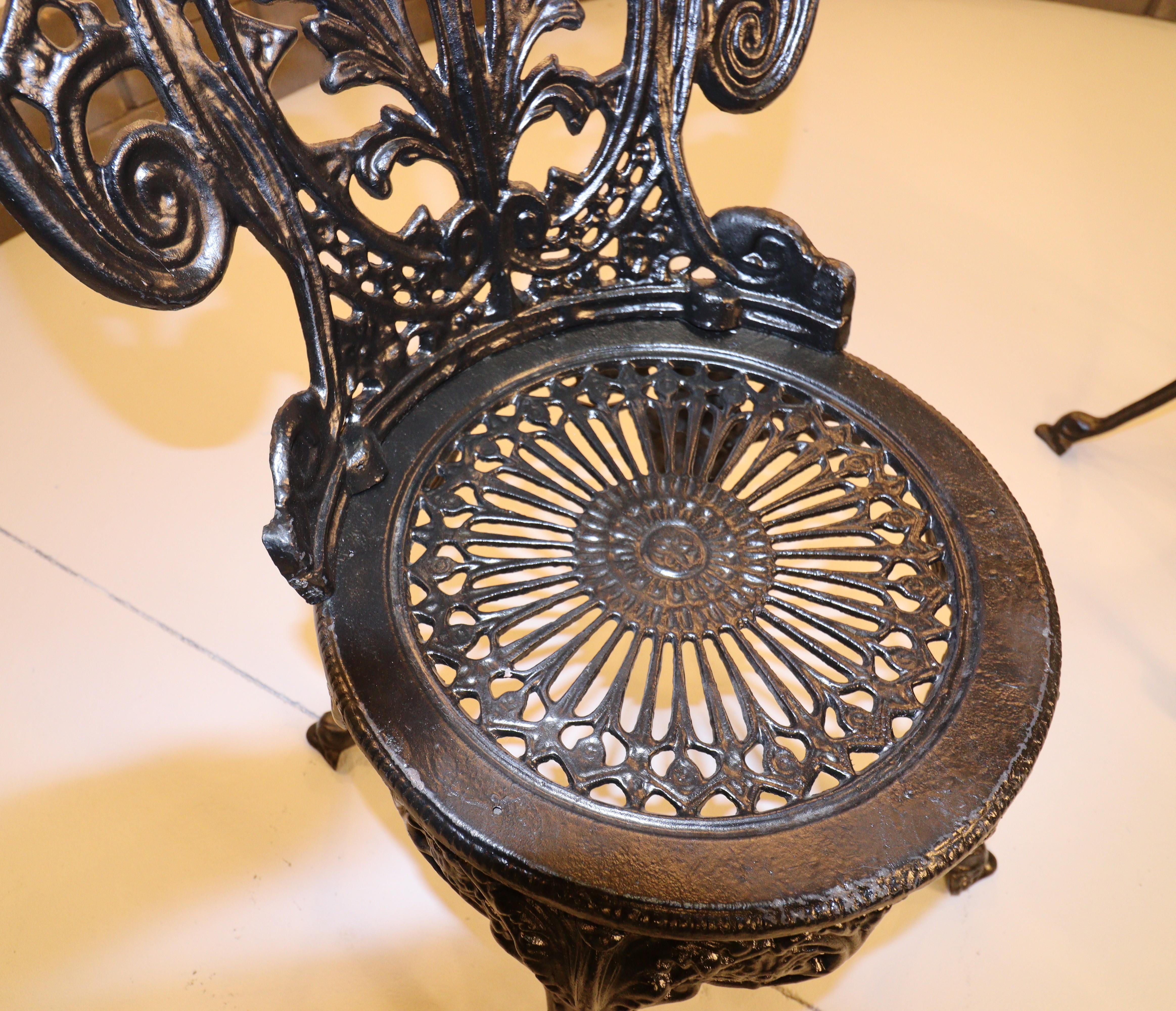 Two Antique Baroque Cast Iron Garden Chairs For Sale 1