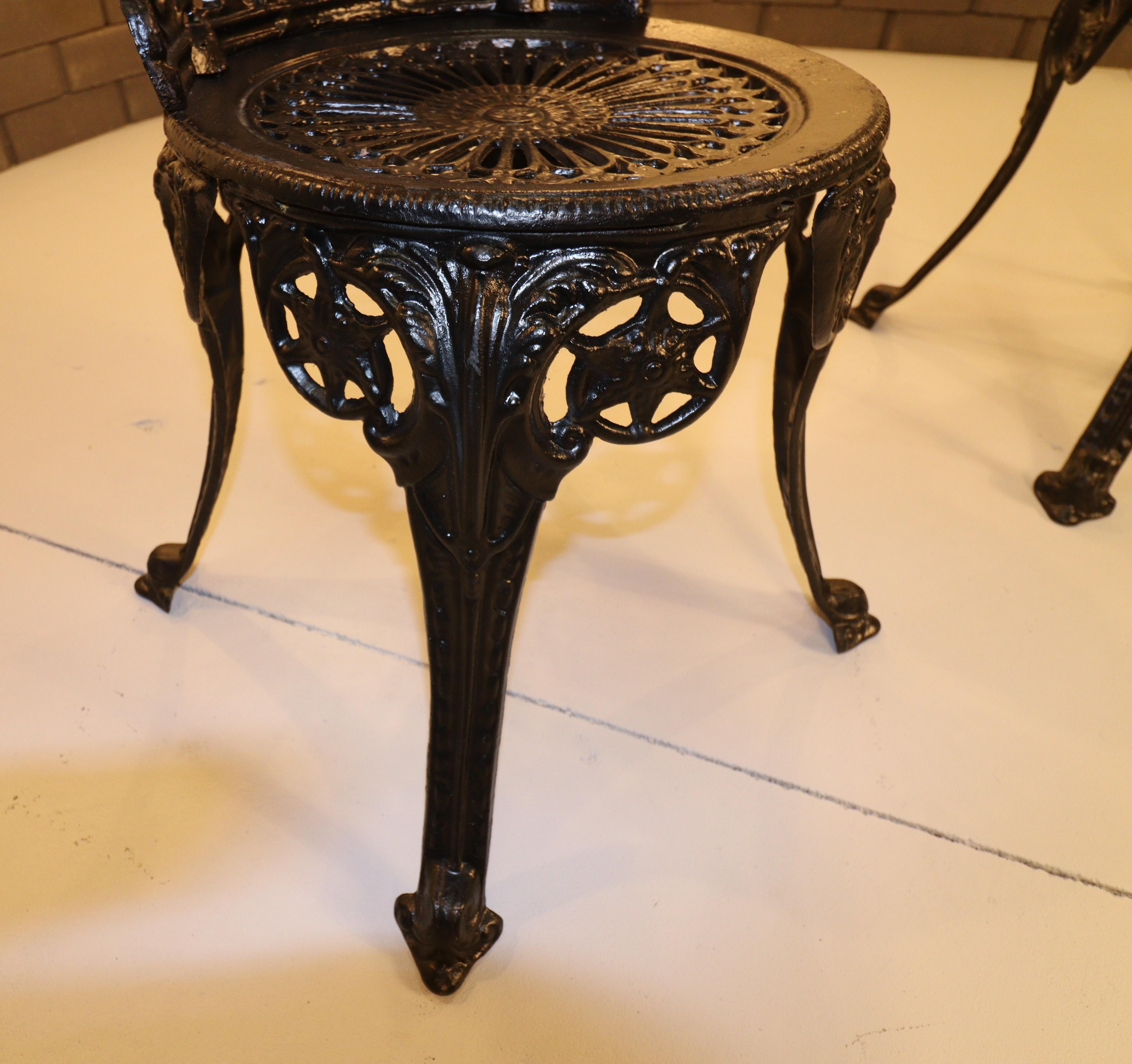 Two Antique Baroque Cast Iron Garden Chairs For Sale 2