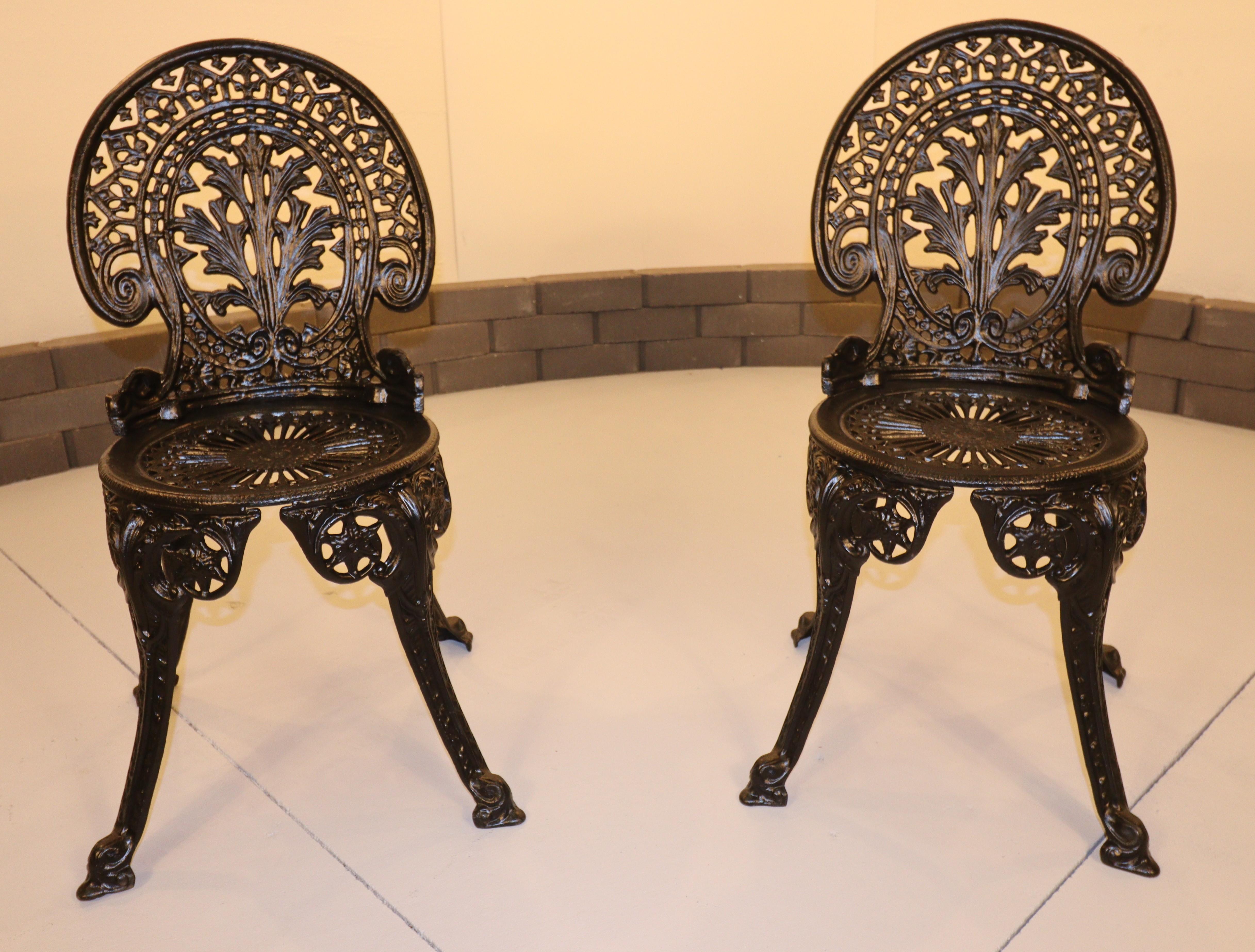 Two Antique Baroque Cast Iron Garden Chairs For Sale 3