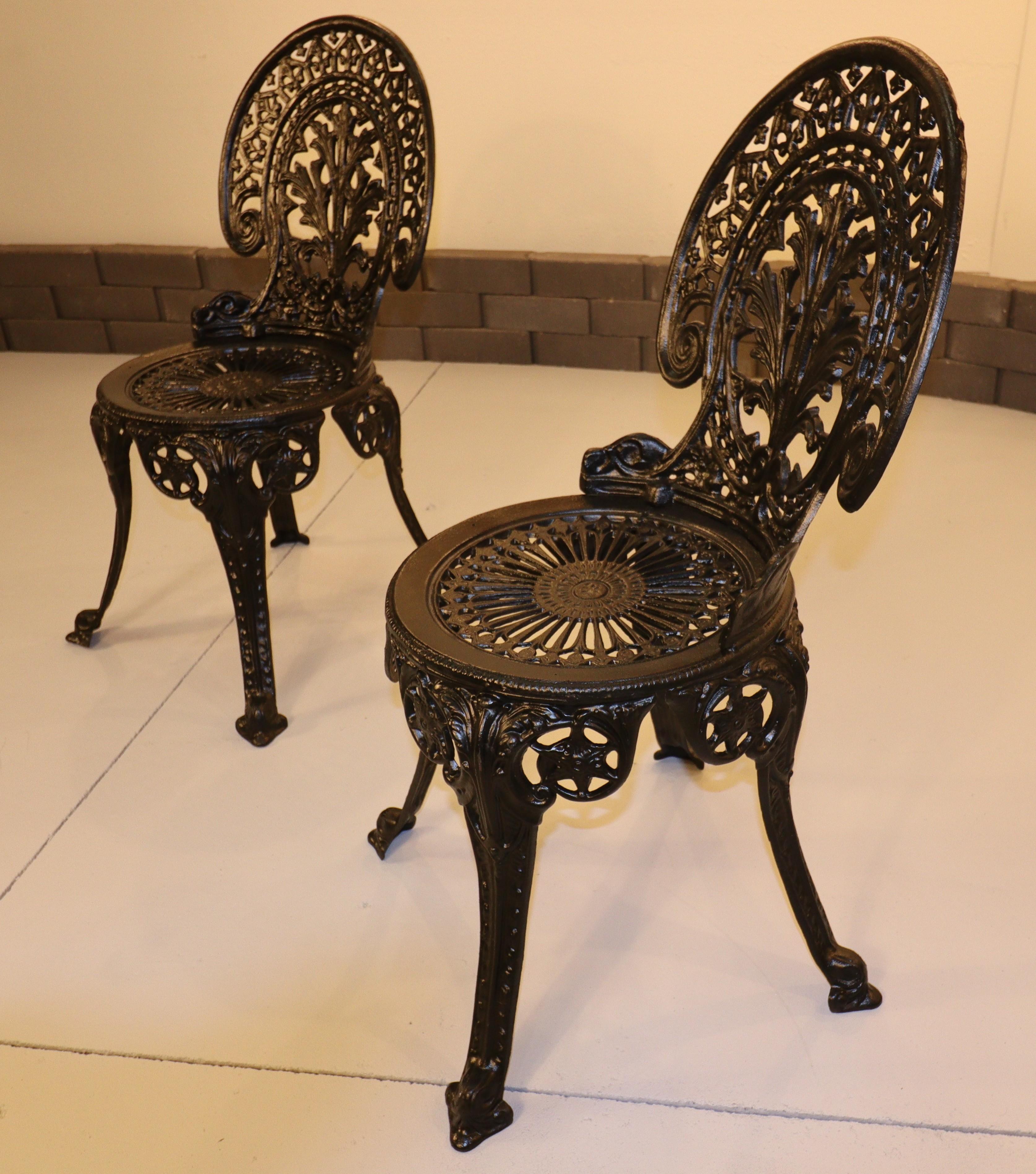 Two Antique Baroque Cast Iron Garden Chairs For Sale 4