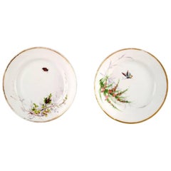 Deux assiettes anciennes Bing & Grondahl, peintes à la main avec papillon et insect