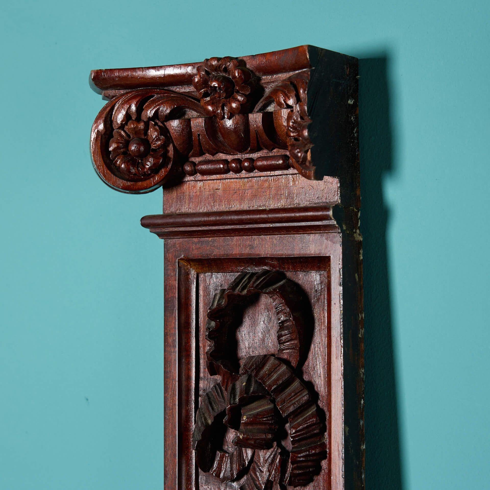 Two Antique Carved Mahogany Pilasters For Sale 2