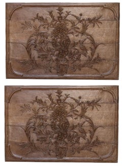 Two Antique Carved Oak Wall Panels