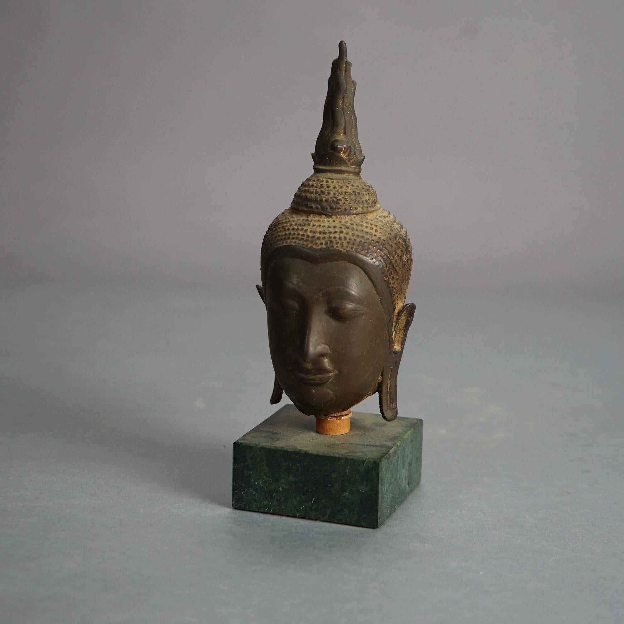 Two Antique Cast Bronze Mounted Tibetan Buddha Heads  18thC For Sale 2