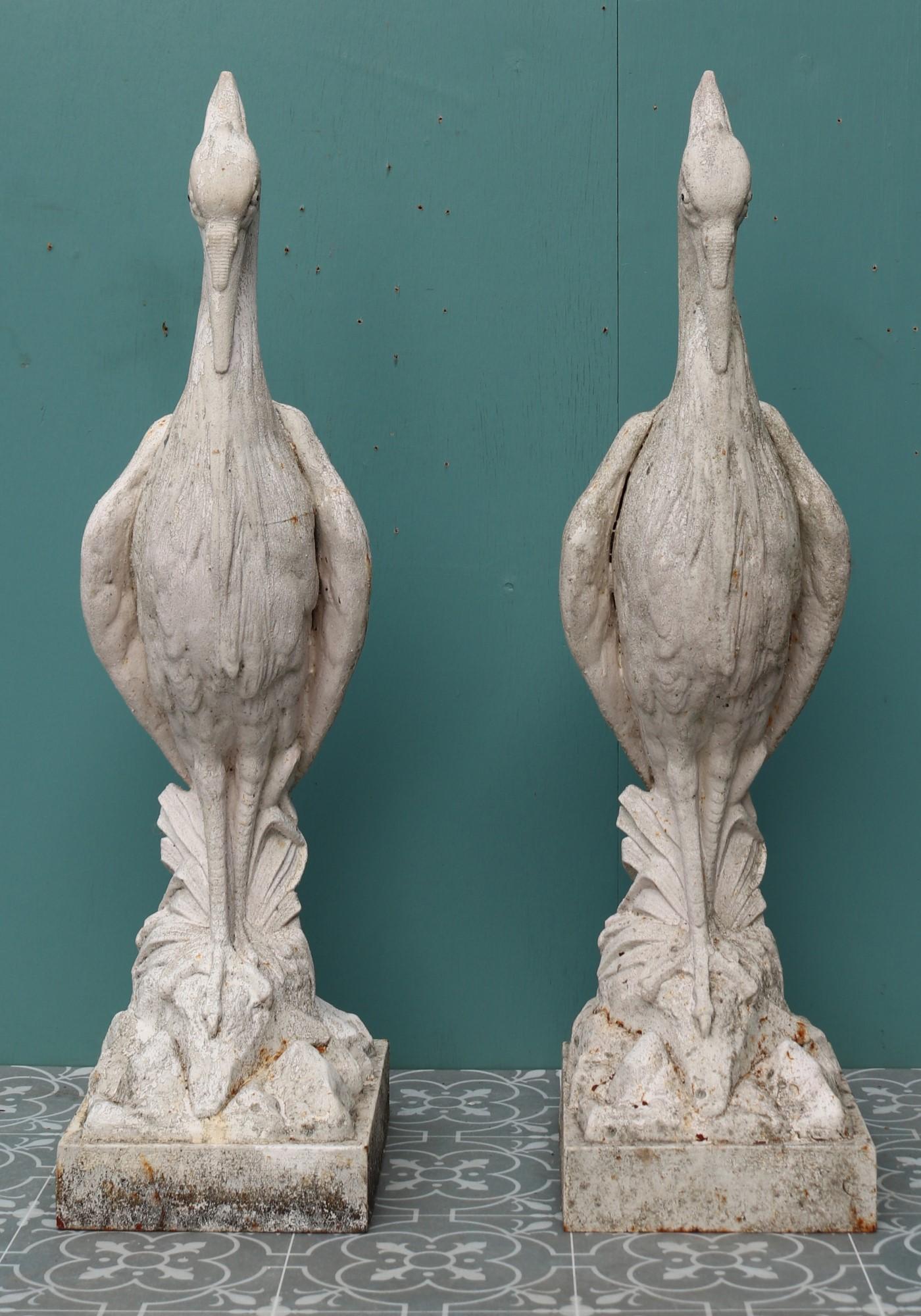 19th Century Two Antique Cast Iron Heron Sculptures